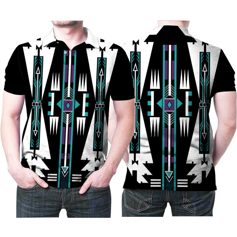 The Native American Costume Pattern Blue Printed 3D All Over Print Polo Shirt The Native American Costume Pattern Blue Printed 3D All Over Print Polo Shirt