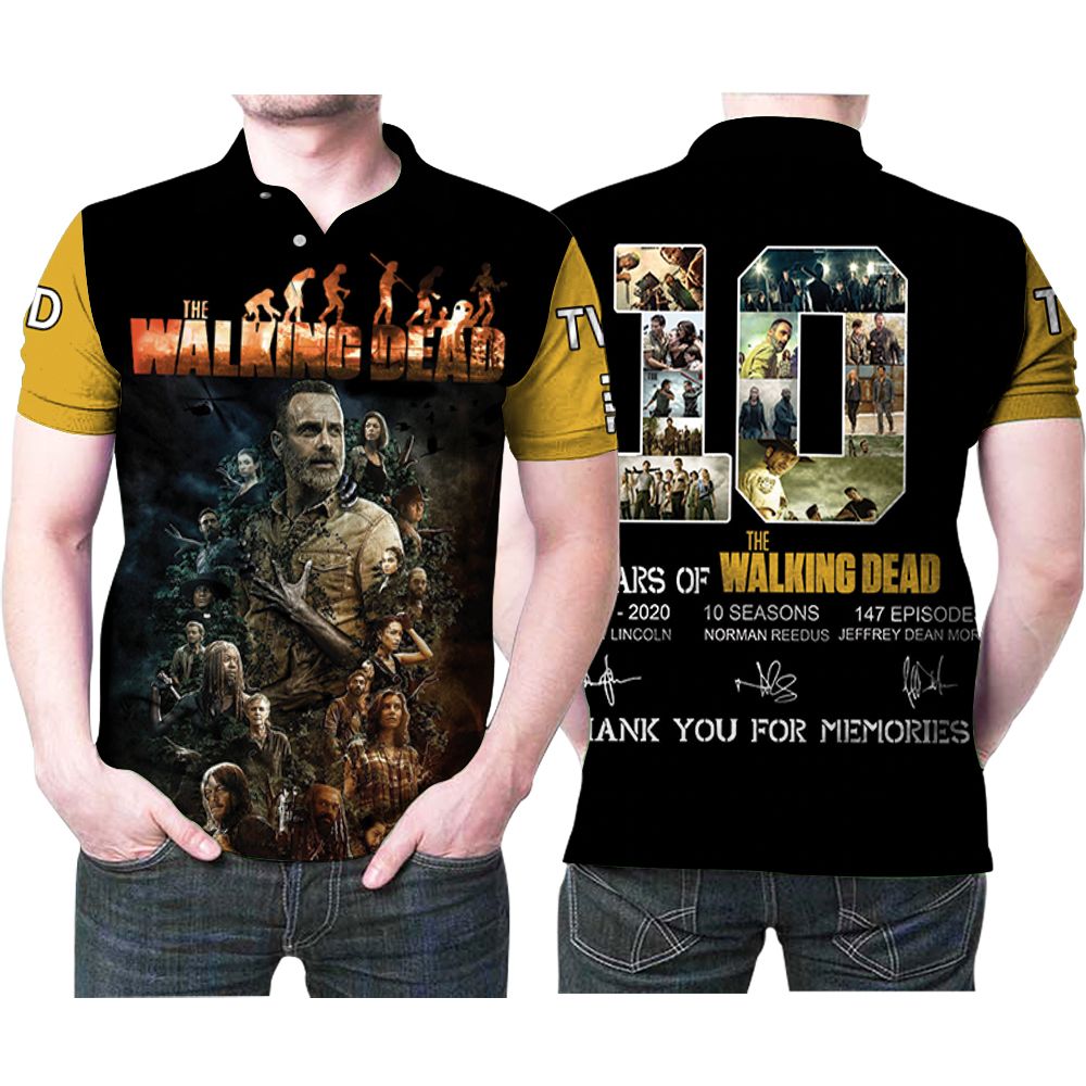The Walking Dead 10 Seasons Thank You For Memories Signatures Polo Shirt The Walking Dead 10 Seasons Thank You For Memories Signatures Polo Shirt
