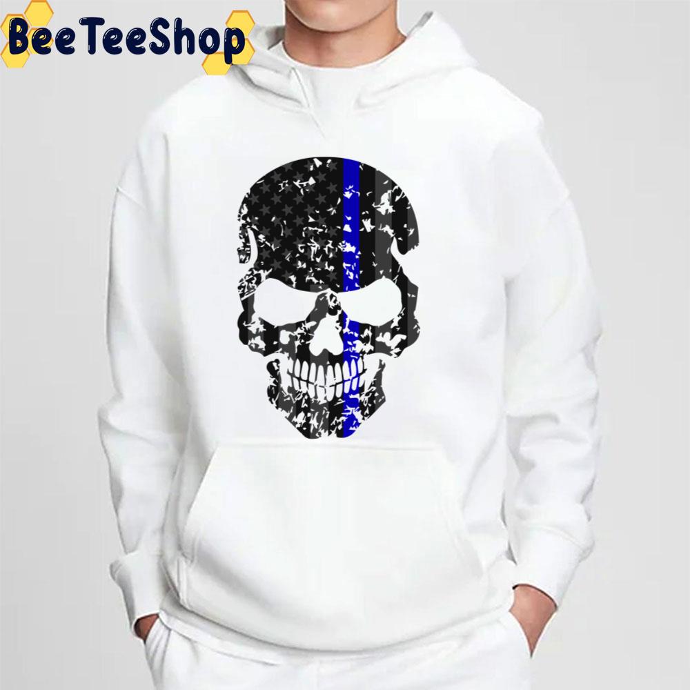 Thin Blue Line Police American Flag Distressed Skull Trending Unisex T-Shirt Thin Blue Line Police American Flag Distressed Skull Trending Unisex T-Shirt