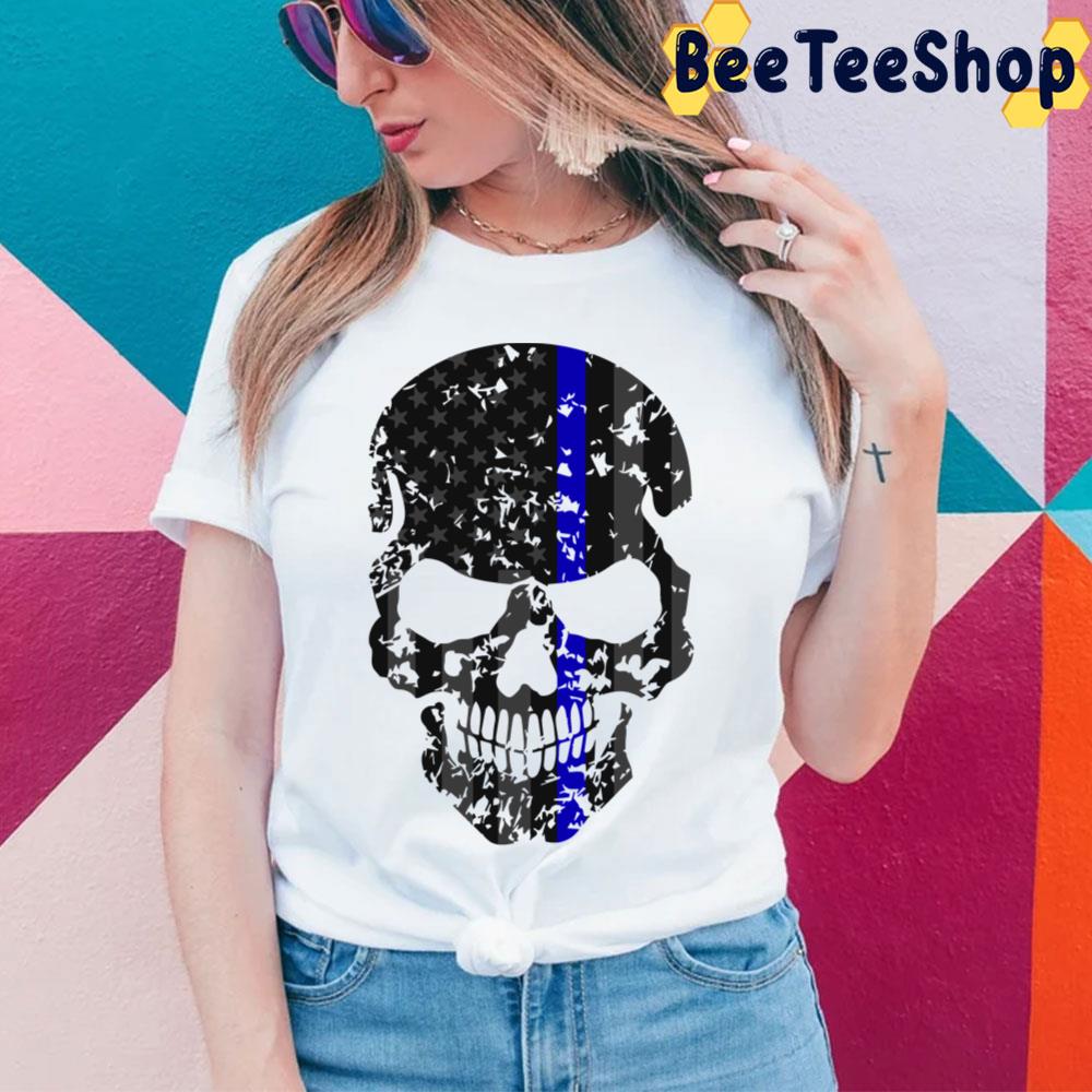 Thin Blue Line Police American Flag Distressed Skull Trending Unisex T-Shirt Thin Blue Line Police American Flag Distressed Skull Trending Unisex T-Shirt
