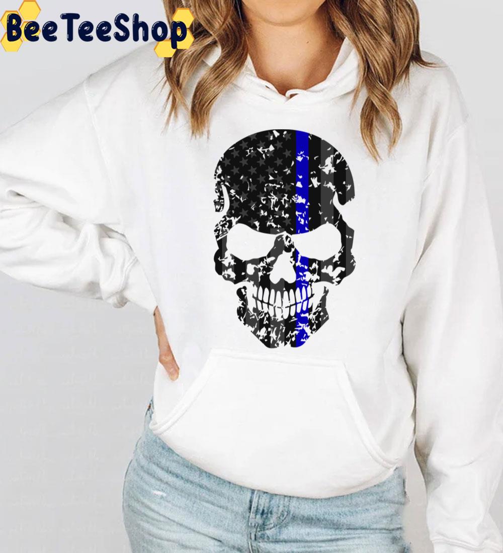 Thin Blue Line Police American Flag Distressed Skull Trending Unisex T-Shirt Thin Blue Line Police American Flag Distressed Skull Trending Unisex T-Shirt