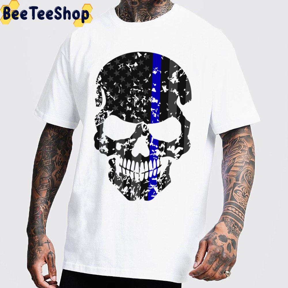 Thin Blue Line Police American Flag Distressed Skull Trending Unisex T-Shirt Thin Blue Line Police American Flag Distressed Skull Trending Unisex T-Shirt