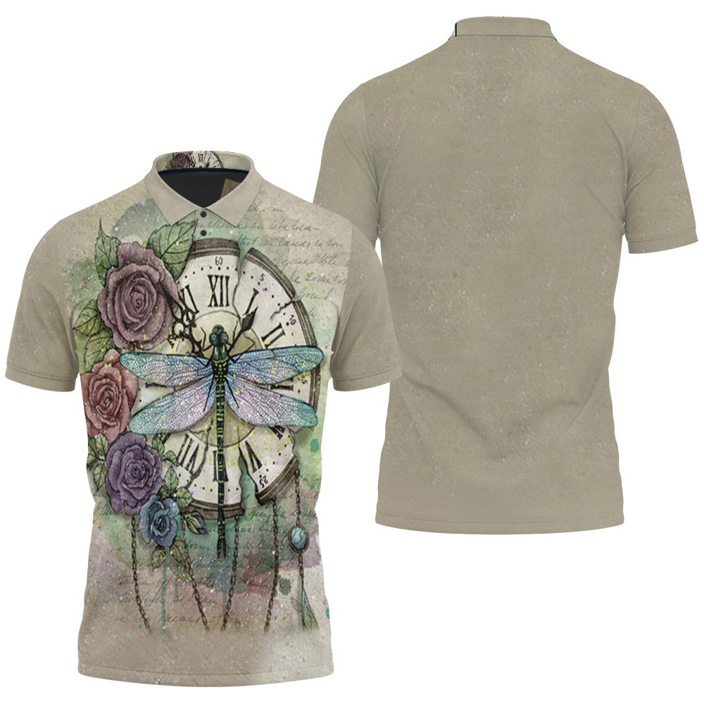 Time Flies Dragonfly Rose Clock 3d 3D All Over Print Polo Shirt Time Flies Dragonfly Rose Clock 3d 3D All Over Print Polo Shirt