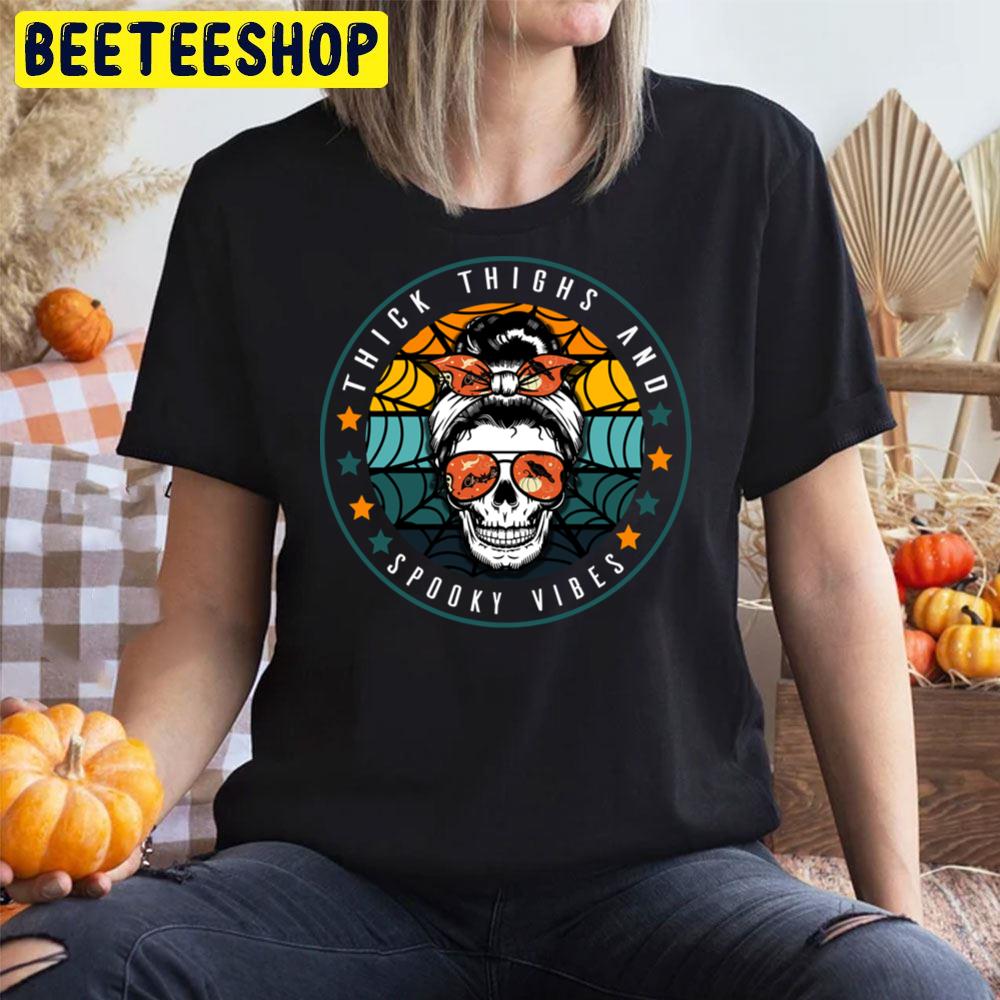 Vintage Thick Thighs And Spooky Vibes Skull Messy Halloween Trending Unisex T-Shirt Vintage Thick Thighs And Spooky Vibes Skull Messy Halloween Trending Unisex T-Shirt
