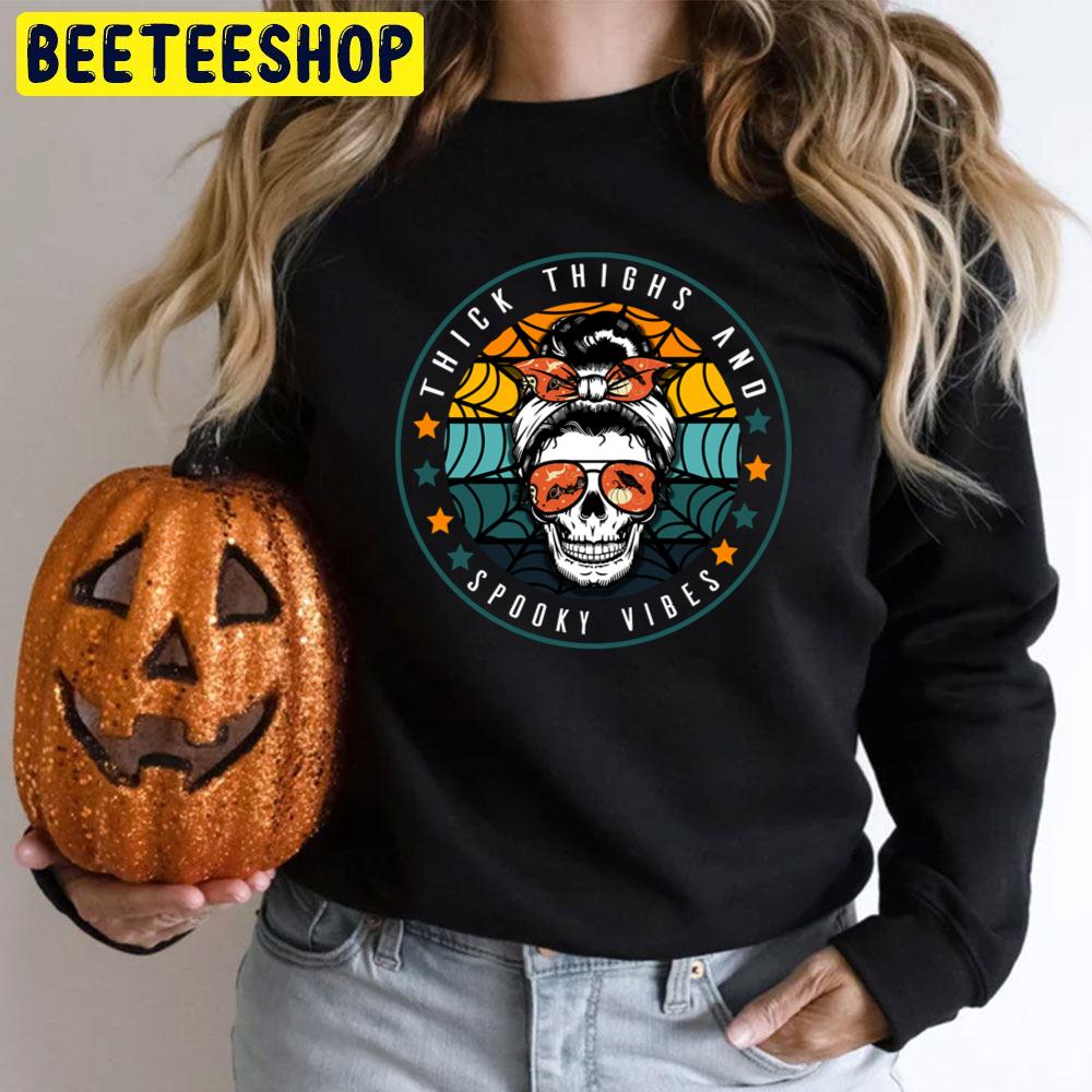 Vintage Thick Thighs And Spooky Vibes Skull Messy Halloween Trending Unisex T-Shirt Vintage Thick Thighs And Spooky Vibes Skull Messy Halloween Trending Unisex T-Shirt