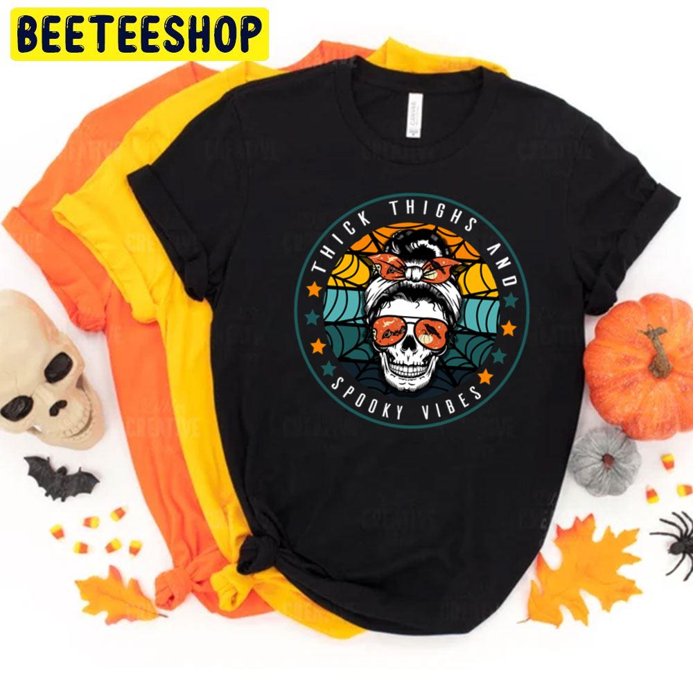 Vintage Thick Thighs And Spooky Vibes Skull Messy Halloween Trending Unisex T-Shirt Vintage Thick Thighs And Spooky Vibes Skull Messy Halloween Trending Unisex T-Shirt