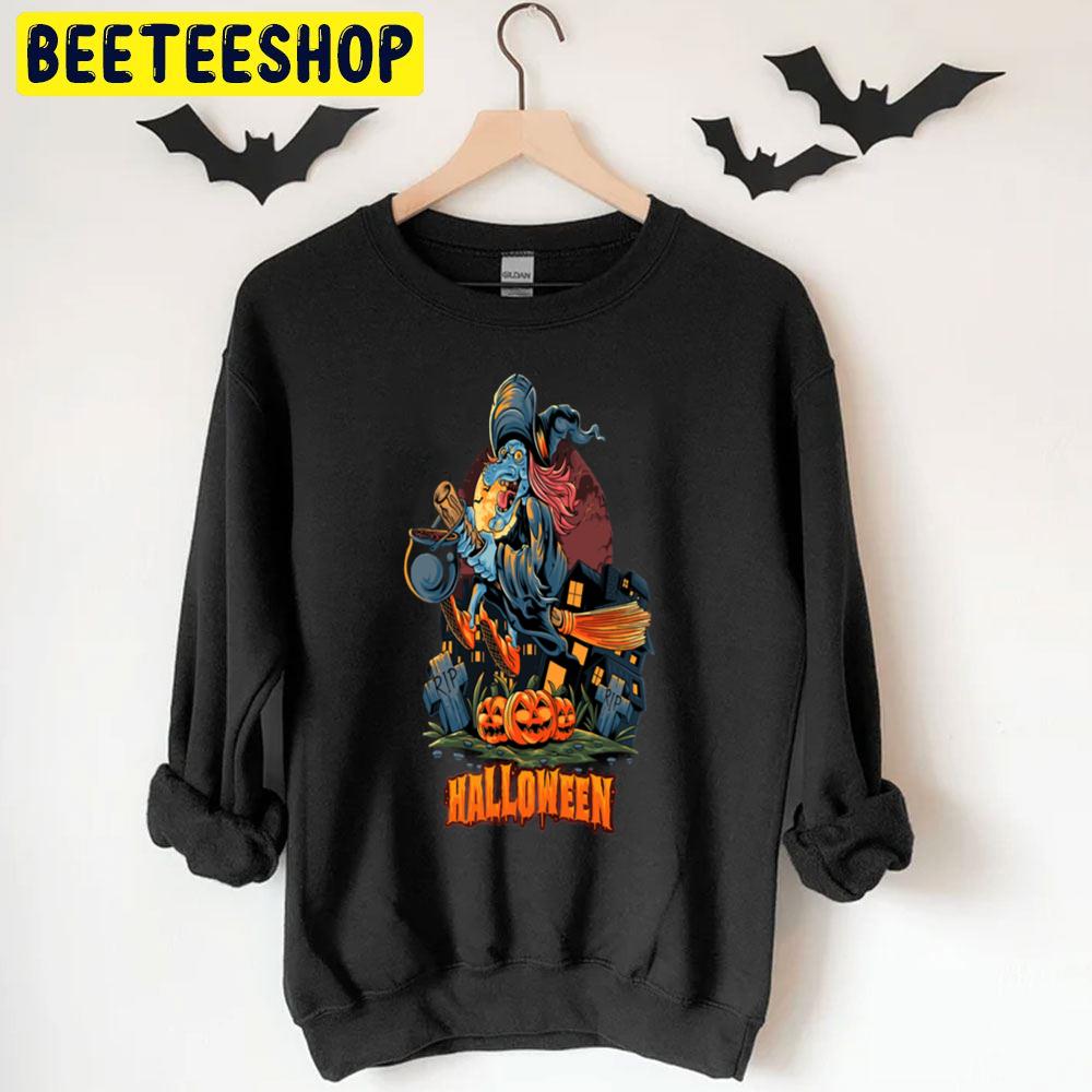Witch Riding Brooms Halloween Trending Unisex T-Shirt Witch Riding Brooms Halloween Trending Unisex T-Shirt