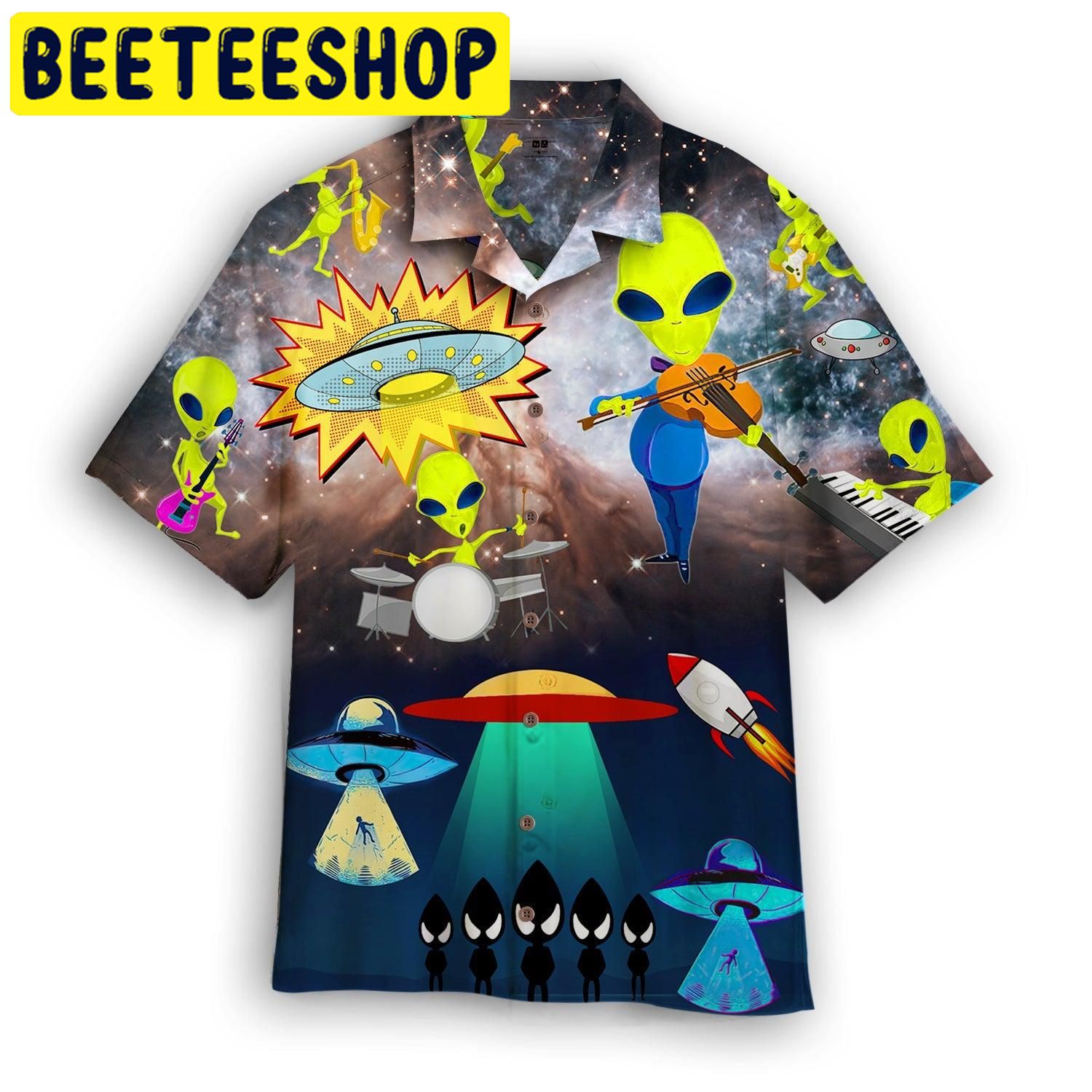Alien Playing Music Hawaiian Shirt Alien Playing Music Hawaiian Shirt
