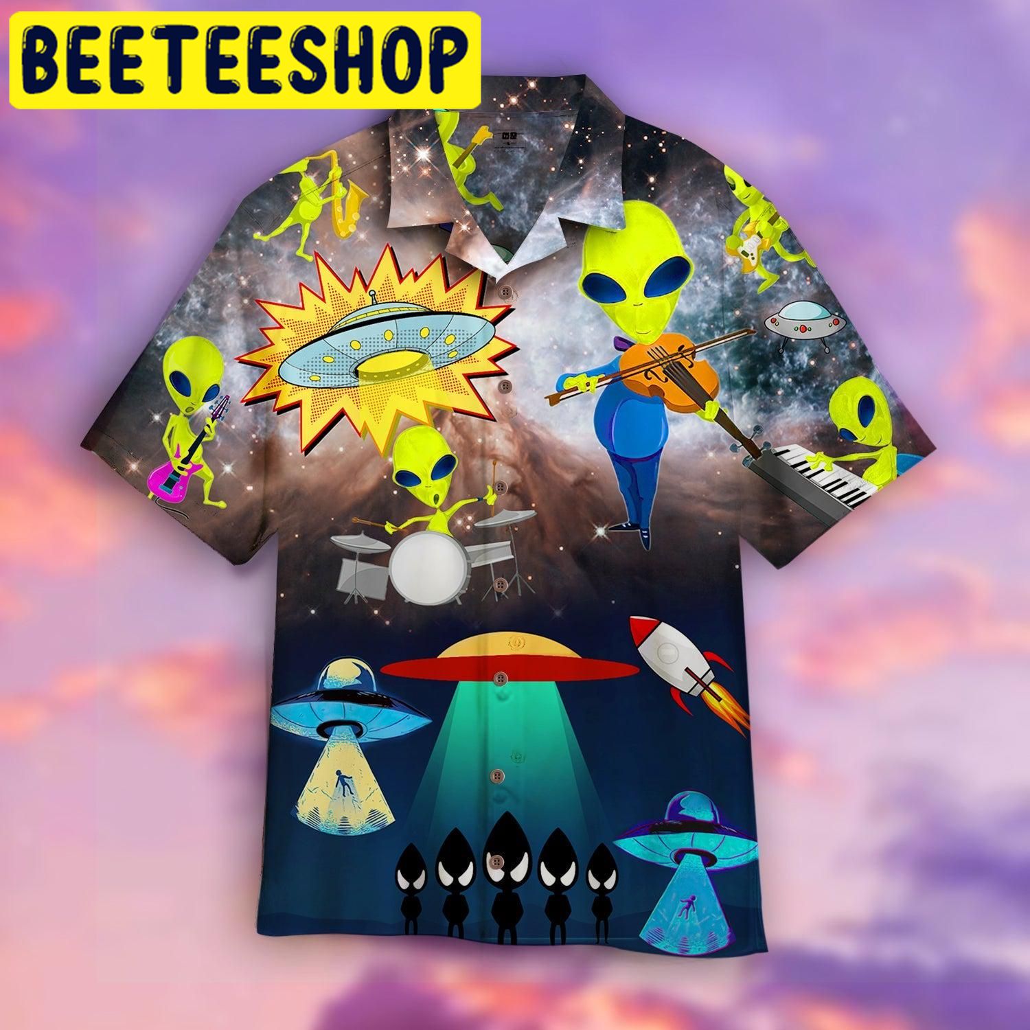 Alien Playing Music Hawaiian Shirt Alien Playing Music Hawaiian Shirt