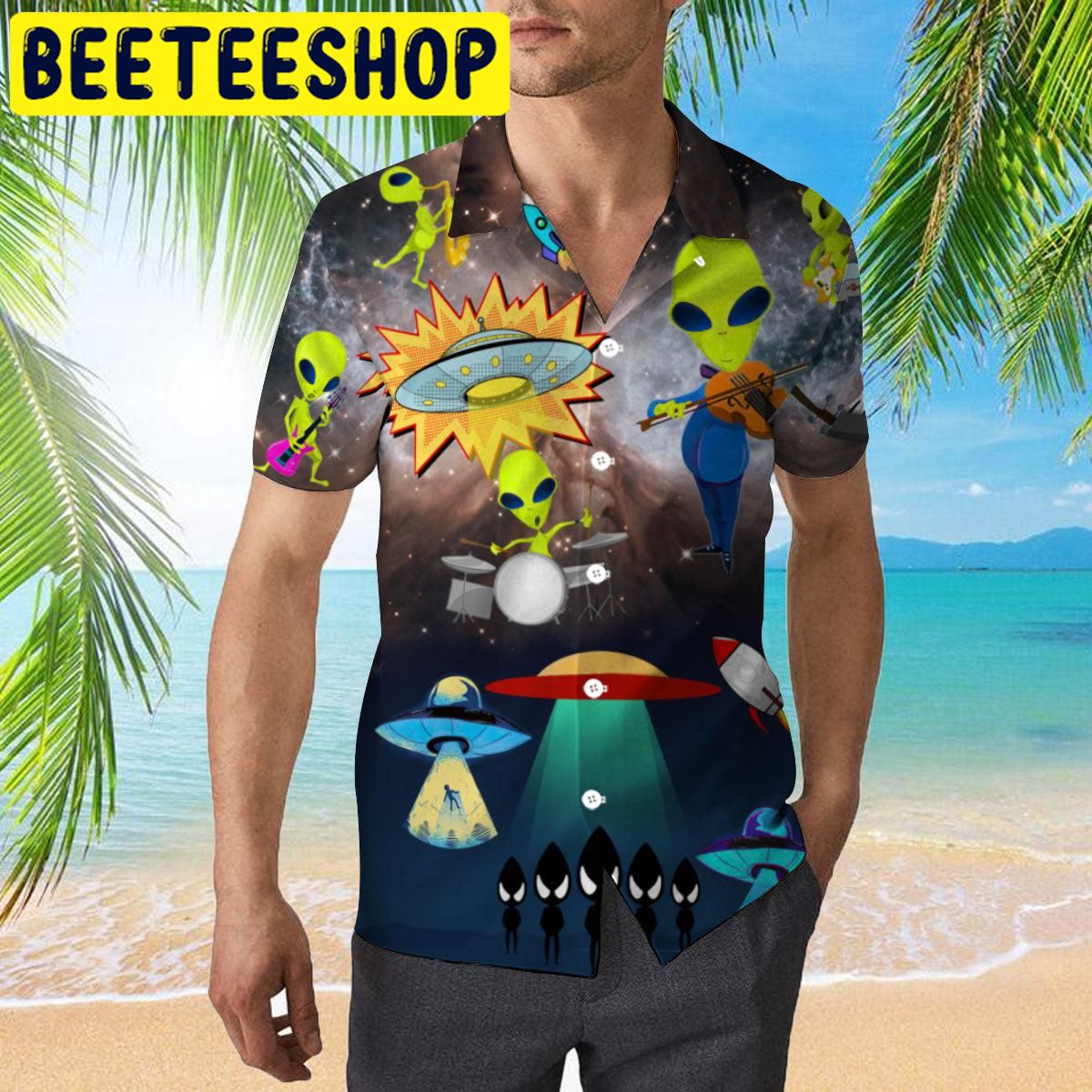 Alien Playing Music Hawaiian Shirt Alien Playing Music Hawaiian Shirt
