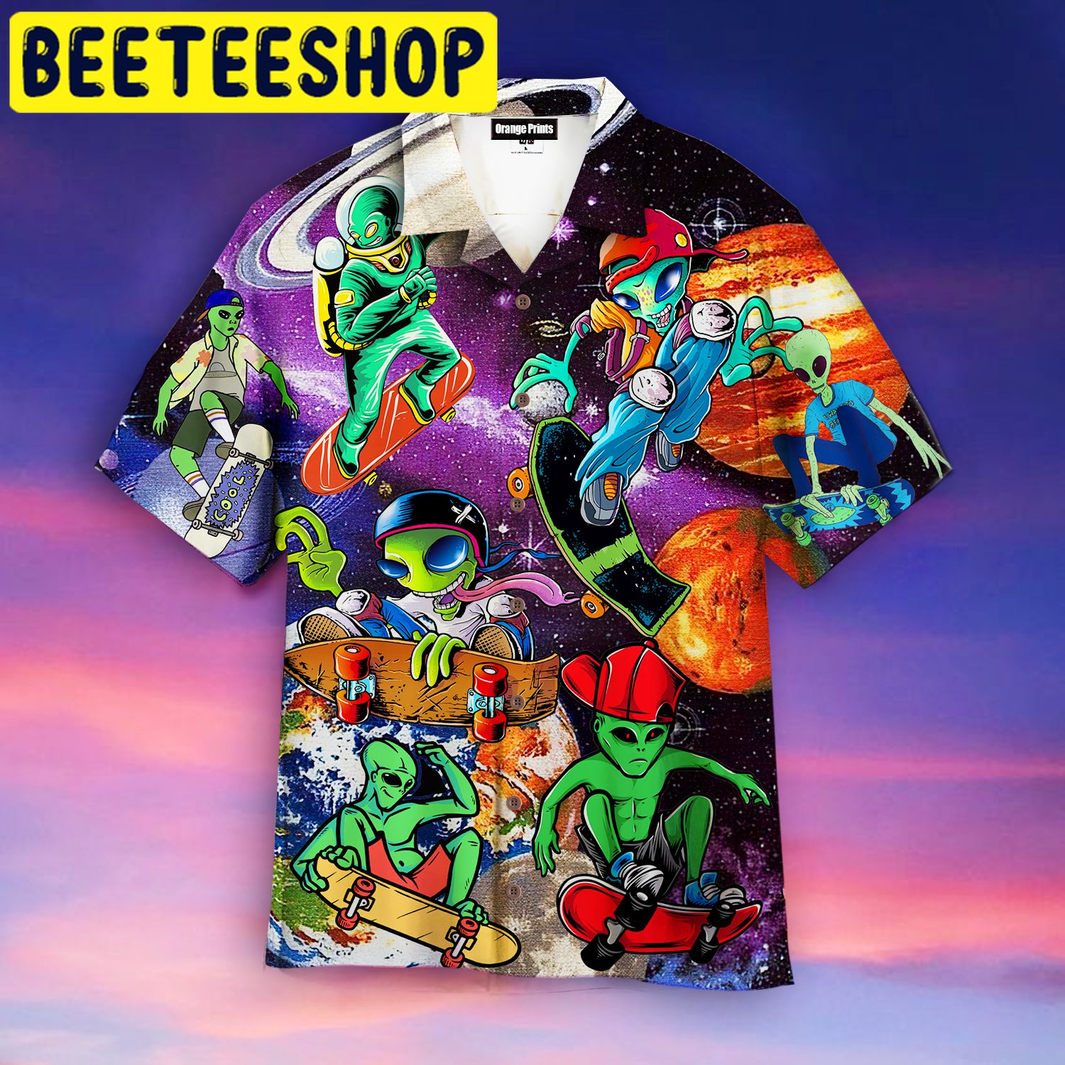 Alien With Skate In The Universe Hawaiian Shirt Alien With Skate In The Universe Hawaiian Shirt