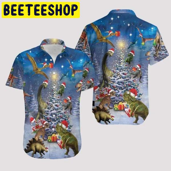 Amazing Dinosaur Reunion Under Christmas Tree Hawaiian Shirt Amazing Dinosaur Reunion Under Christmas Tree Hawaiian Shirt