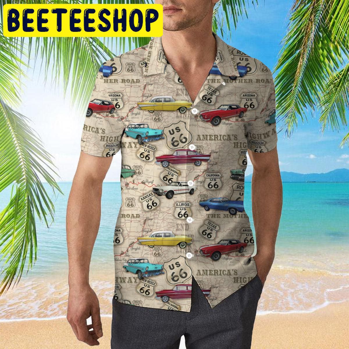 Amazing Vintage Muscle Car On Route 66 Hawaiian Shirt Amazing Vintage Muscle Car On Route 66 Hawaiian Shirt
