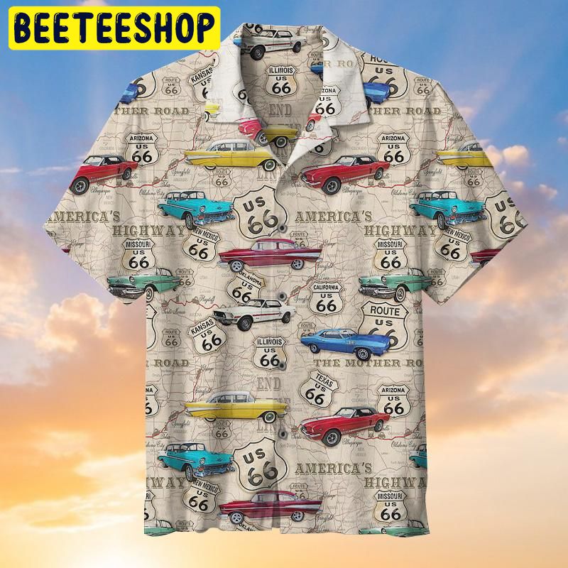 Amazing Vintage Muscle Car On Route 66 Trending Hawaiian Shirt Amazing Vintage Muscle Car On Route 66 Trending Hawaiian Shirt