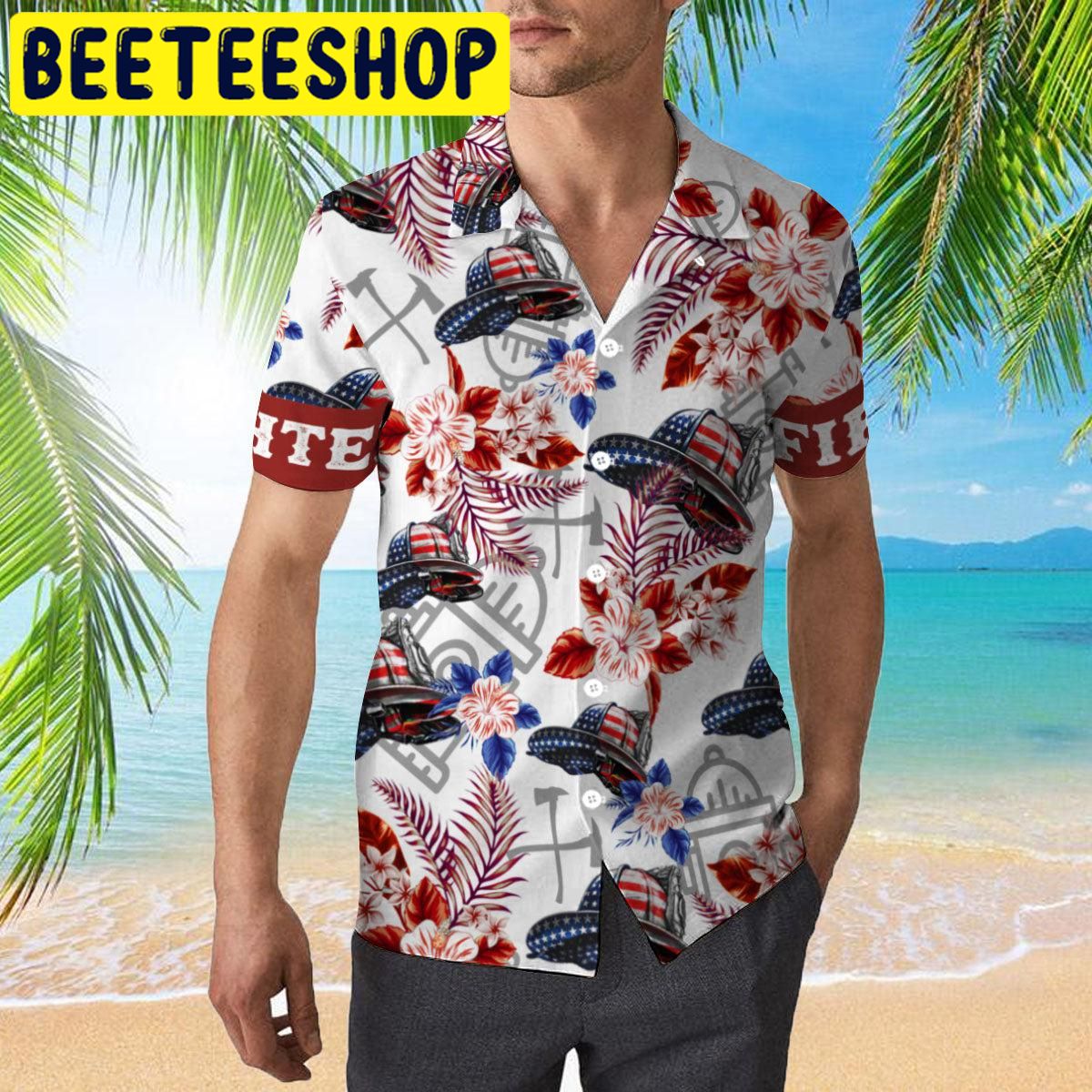 American Flag Helmet Firefighter Seamless Hawaiian Shirt American Flag Helmet Firefighter Seamless Hawaiian Shirt