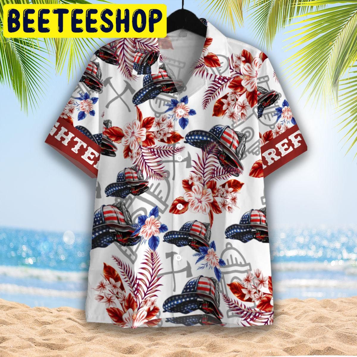 American Flag Helmet Firefighter Seamless Hawaiian Shirt American Flag Helmet Firefighter Seamless Hawaiian Shirt