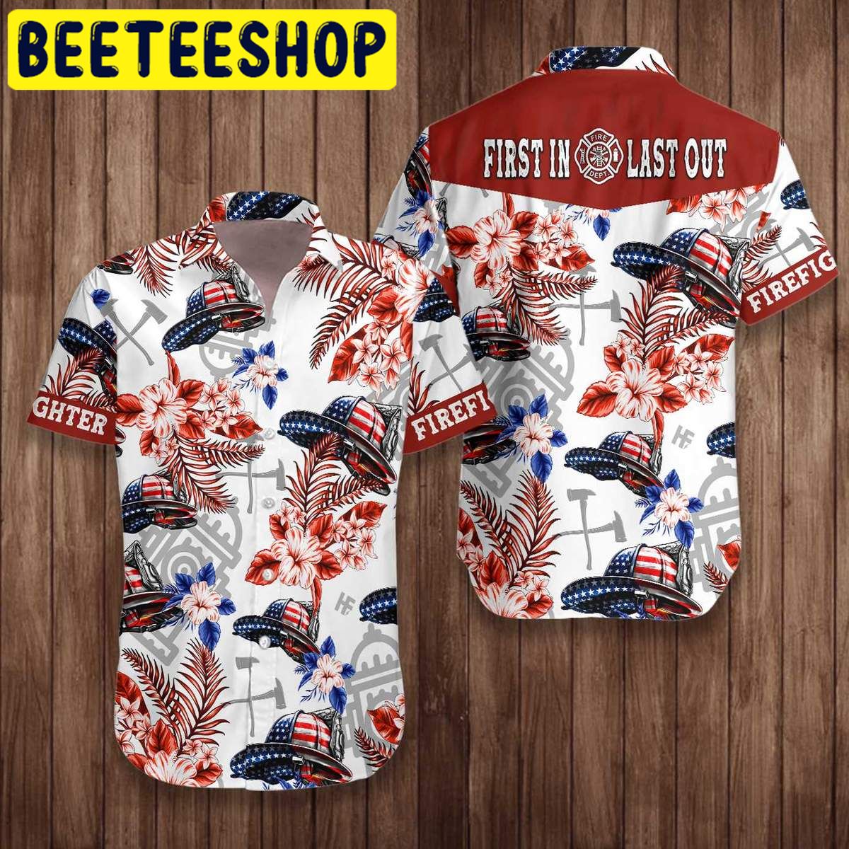 American Flag Helmet Firefighter Seamless Hawaiian Shirt American Flag Helmet Firefighter Seamless Hawaiian Shirt