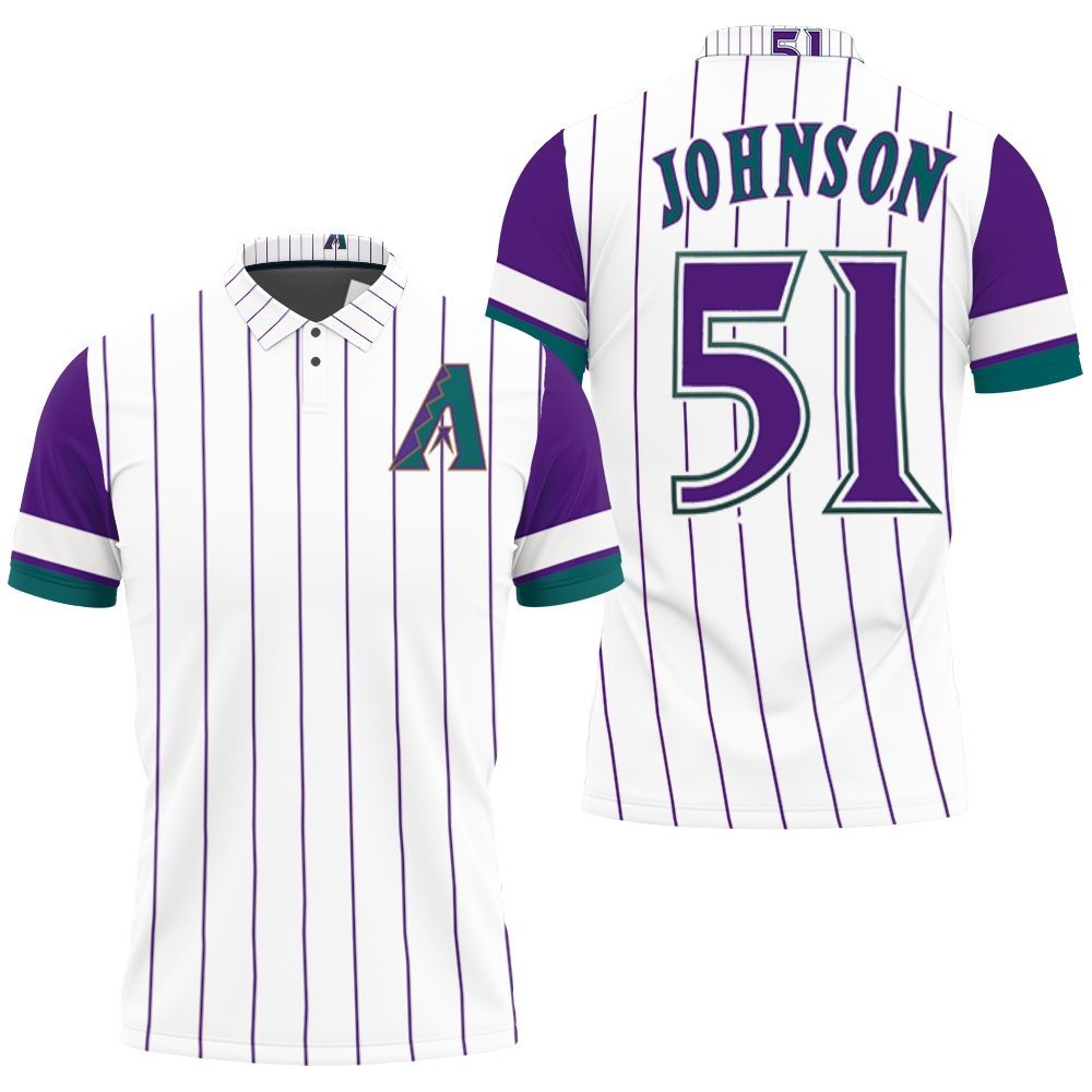 Arizona Diamondbacks Randy Johnson 51 Mlb White Purple Jersey Inspired Style 3D All Over Print Polo Shirt Arizona Diamondbacks Randy Johnson 51 Mlb White Purple Jersey Inspired Style 3D All Over Print Polo Shirt