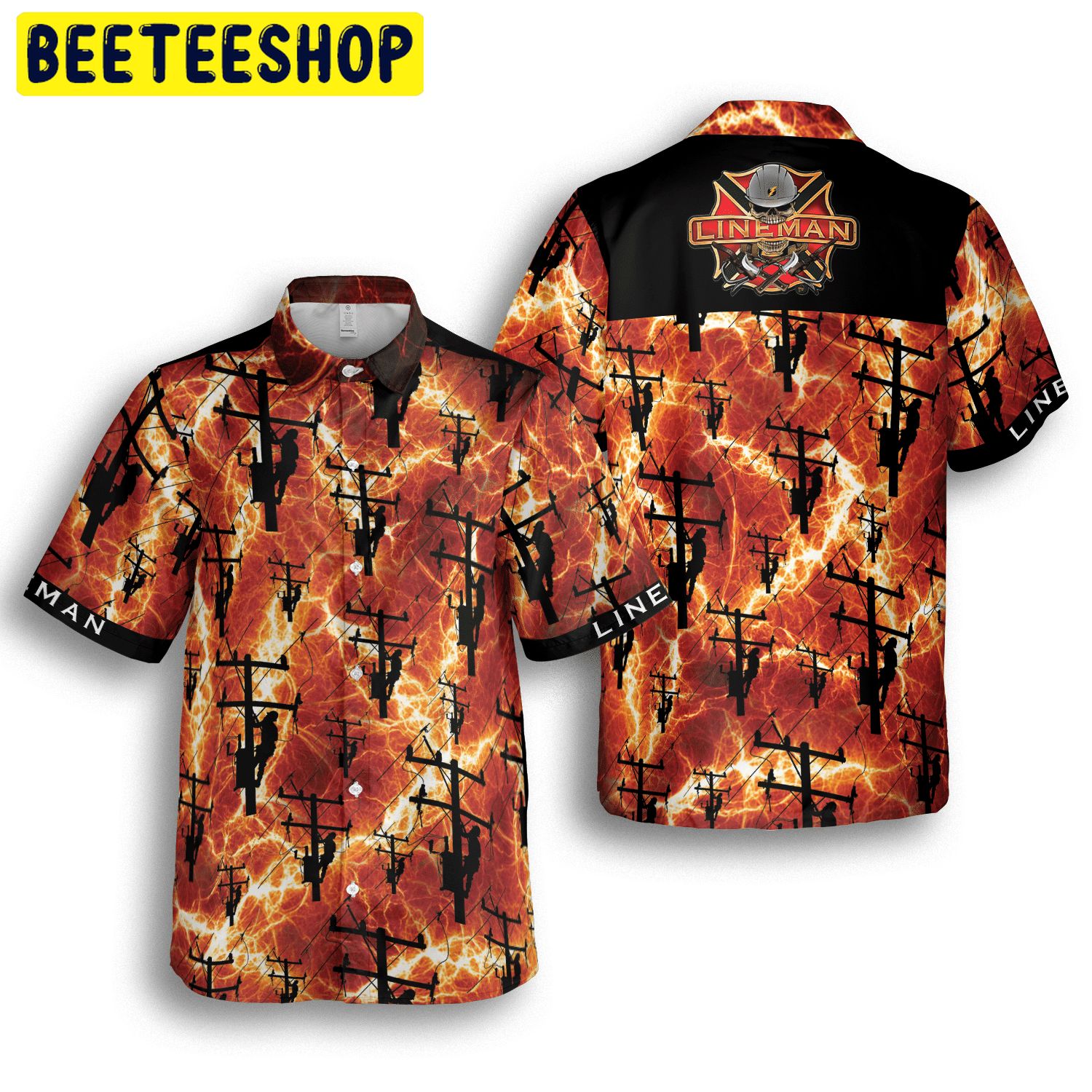 Art Lineman Red Thunder Storm Trending Hawaiian Shirt Art Lineman Red Thunder Storm Trending Hawaiian Shirt
