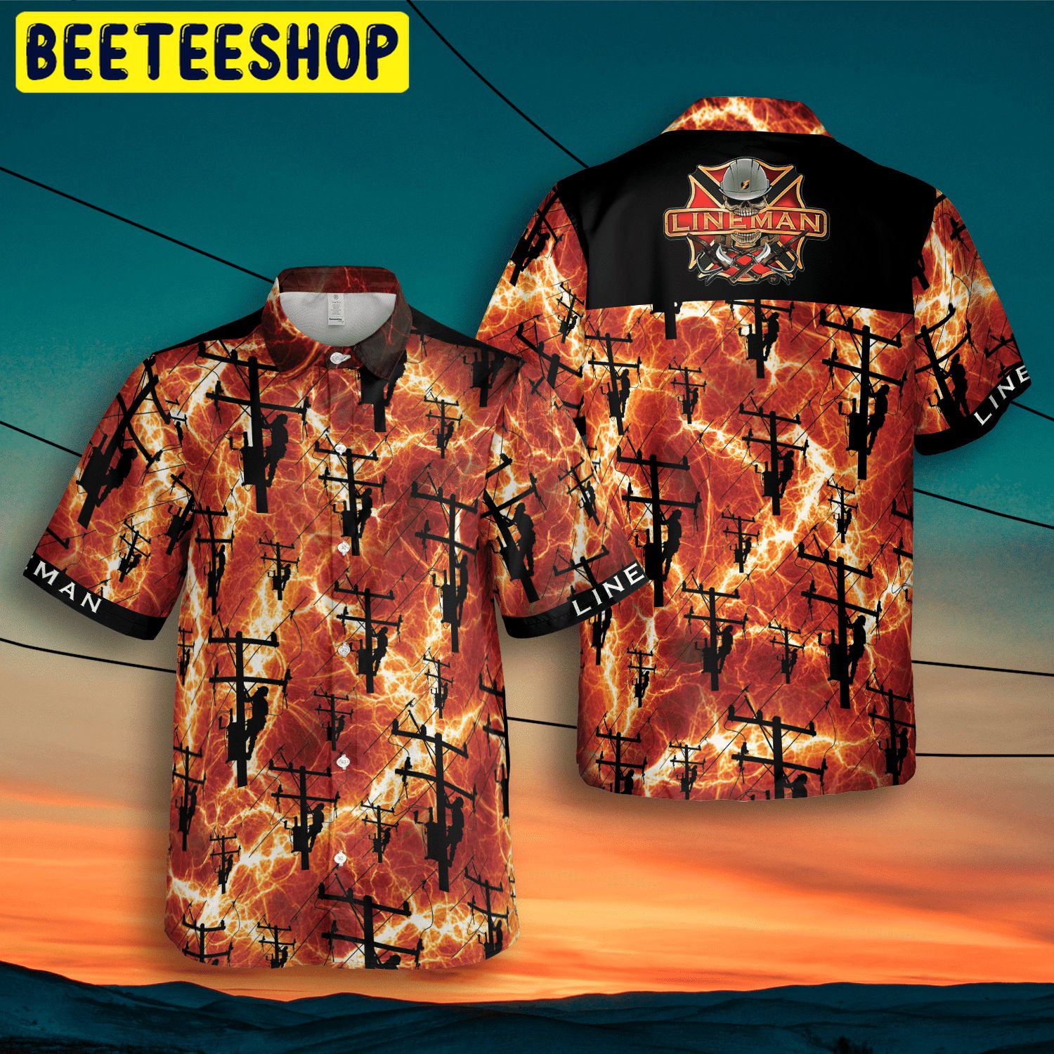 Art Lineman Red Thunder Storm Trending Hawaiian Shirt Art Lineman Red Thunder Storm Trending Hawaiian Shirt