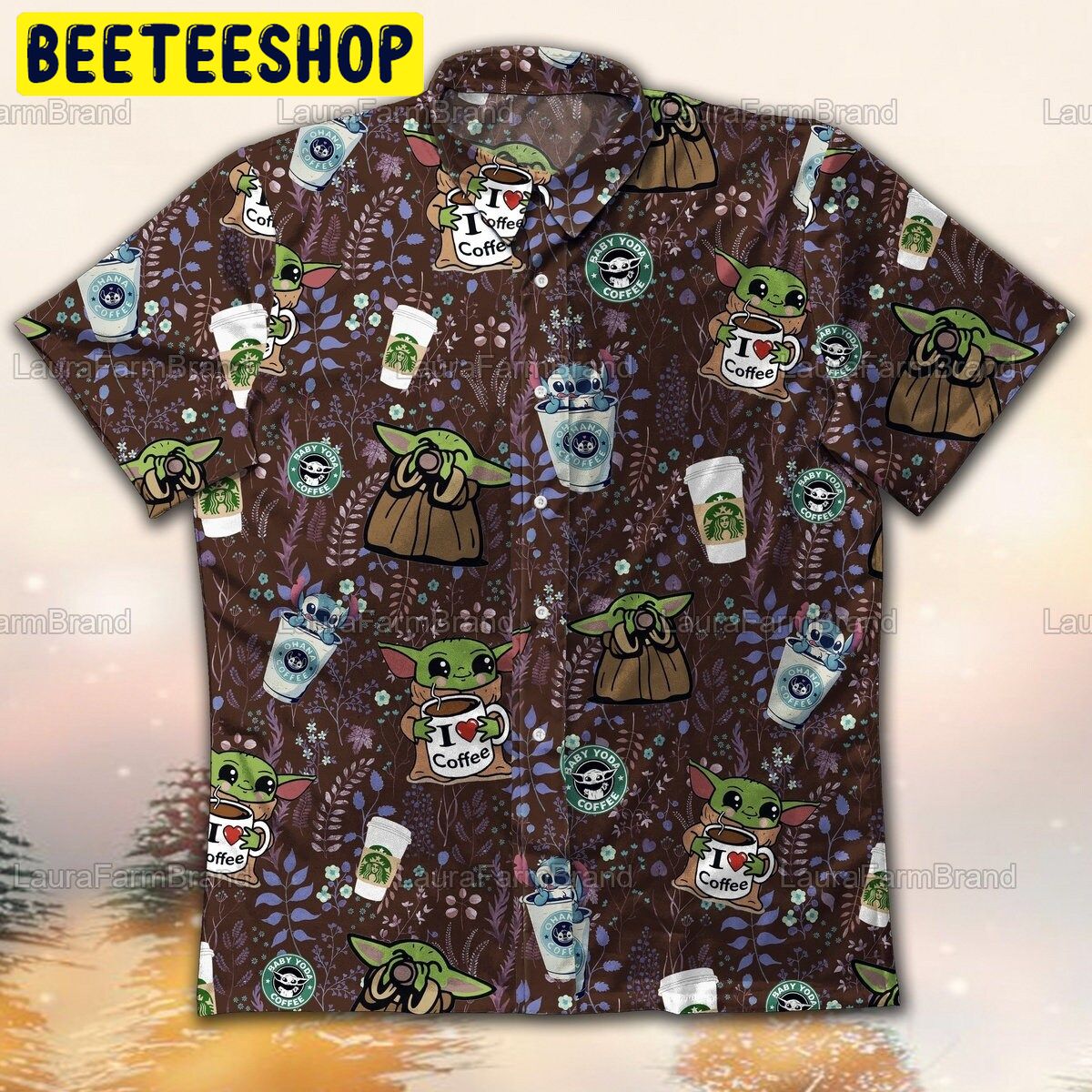 Baby Yoda And Stitch Ohana Coffee Button Down Trending Hawaiian Shirt Baby Yoda And Stitch Ohana Coffee Button Down Trending Hawaiian Shirt