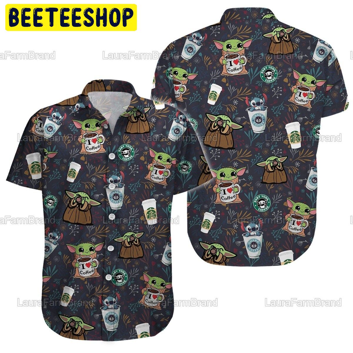 Baby Yoda And Stitch Ohana Coffee Button Down Trending Hawaiian Shirt Baby Yoda And Stitch Ohana Coffee Button Down Trending Hawaiian Shirt