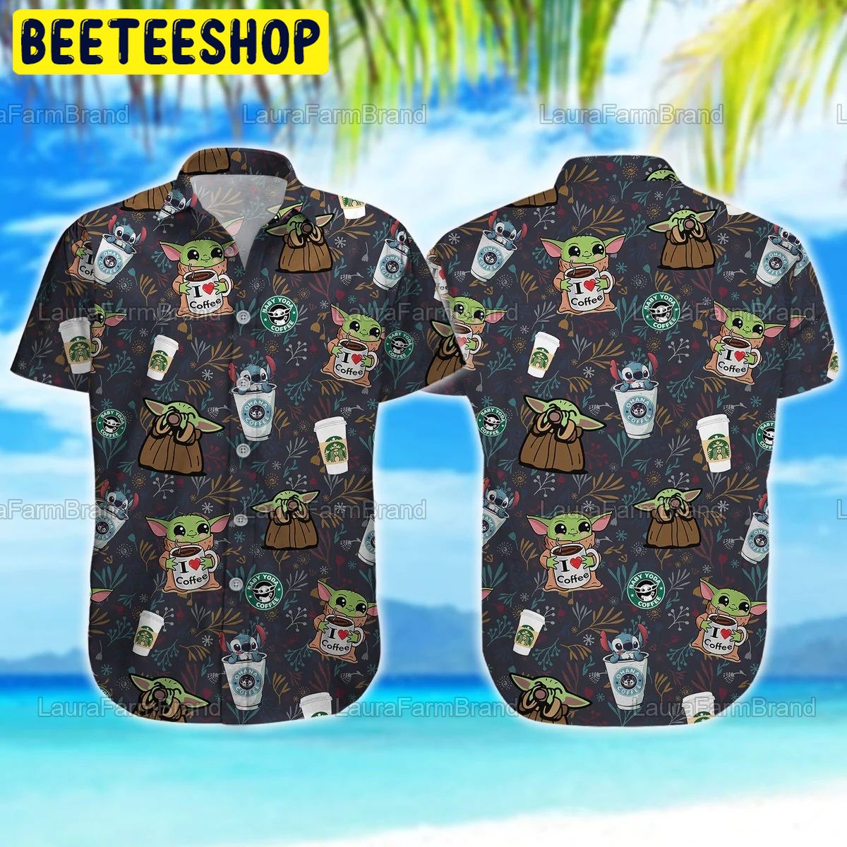 Baby Yoda And Stitch Ohana Coffee Button Down Trending Hawaiian Shirt Baby Yoda And Stitch Ohana Coffee Button Down Trending Hawaiian Shirt