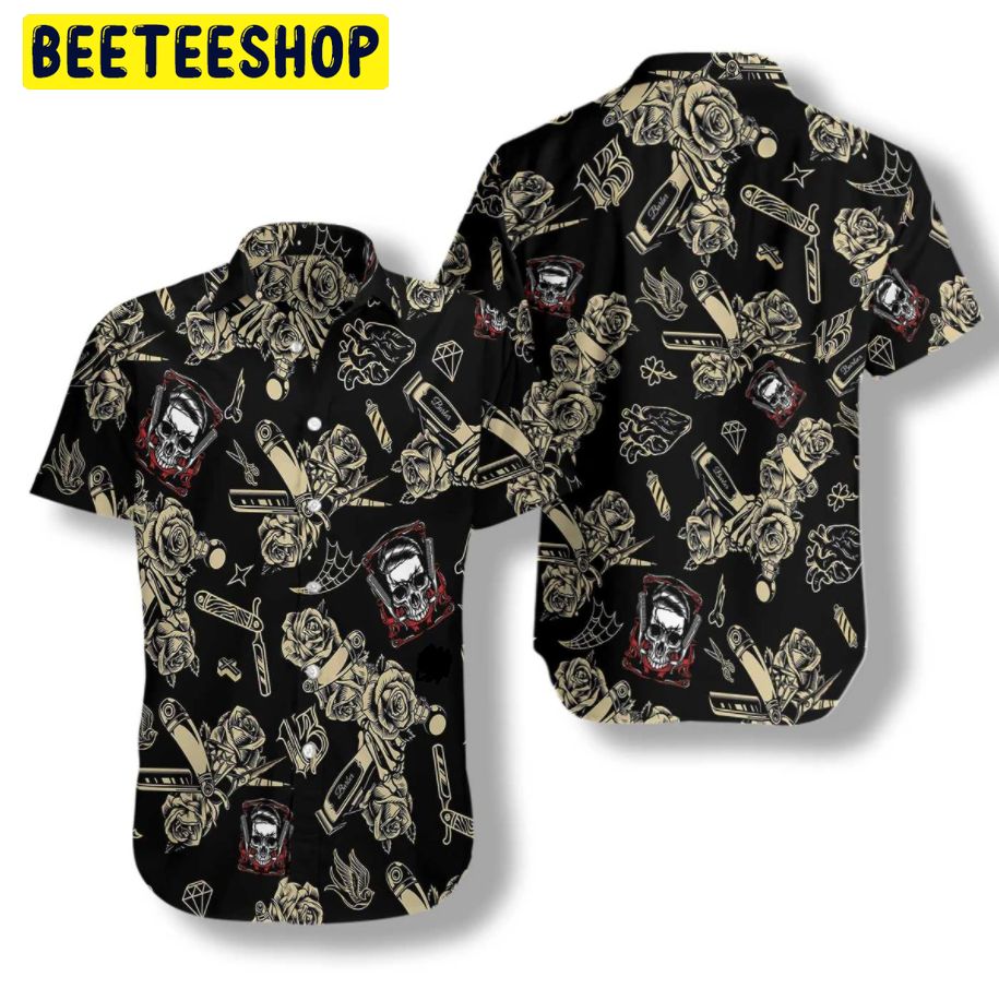Barber Shop Skull Trending Hawaiian Shirt Barber Shop Skull Trending Hawaiian Shirt