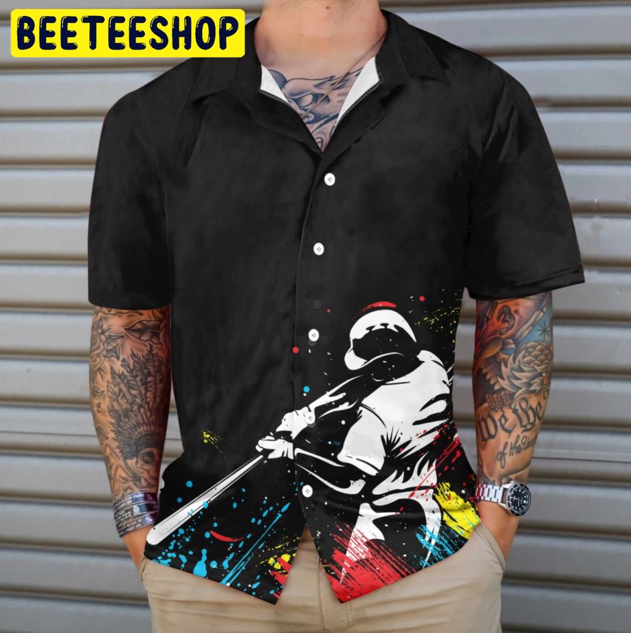 Baseball Players' Silhouettes On Paintball Pattern Trending Hawaiian Shirt Baseball Players' Silhouettes On Paintball Pattern Trending Hawaiian Shirt
