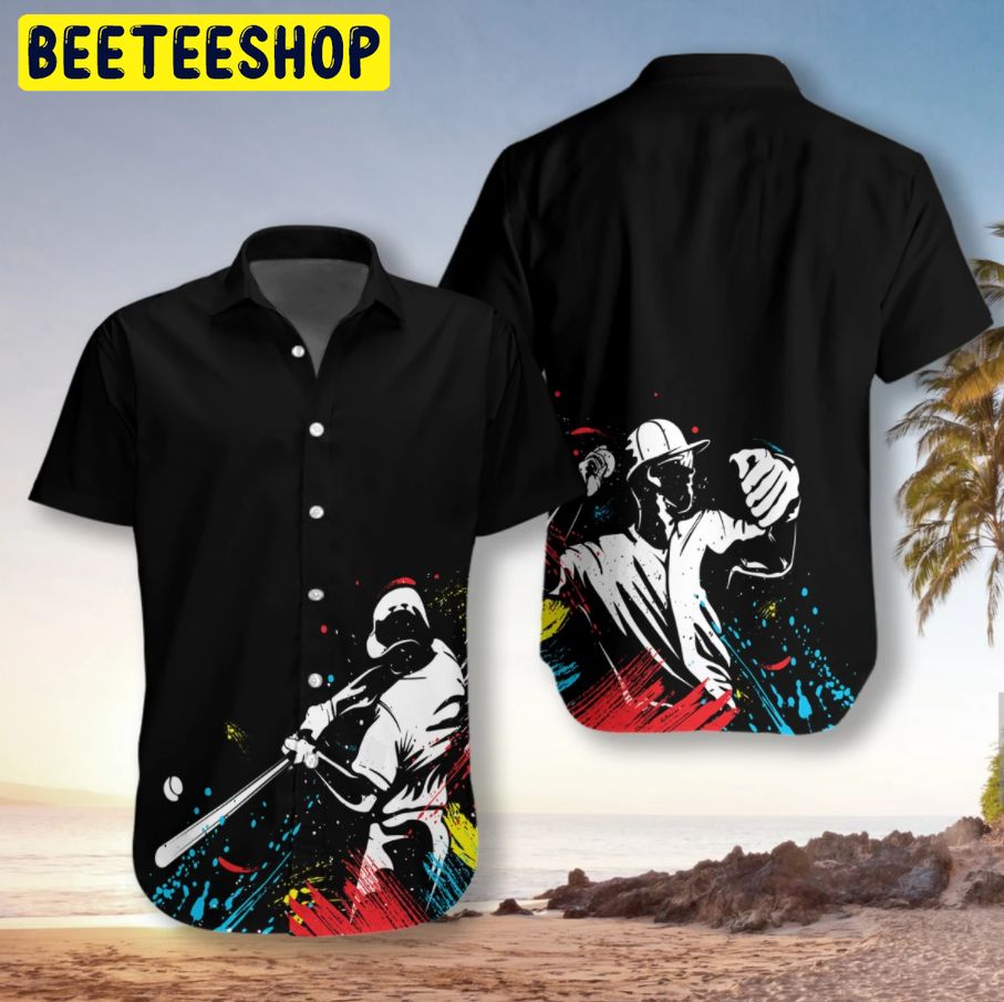 Baseball Players' Silhouettes On Paintball Pattern Trending Hawaiian Shirt Baseball Players' Silhouettes On Paintball Pattern Trending Hawaiian Shirt