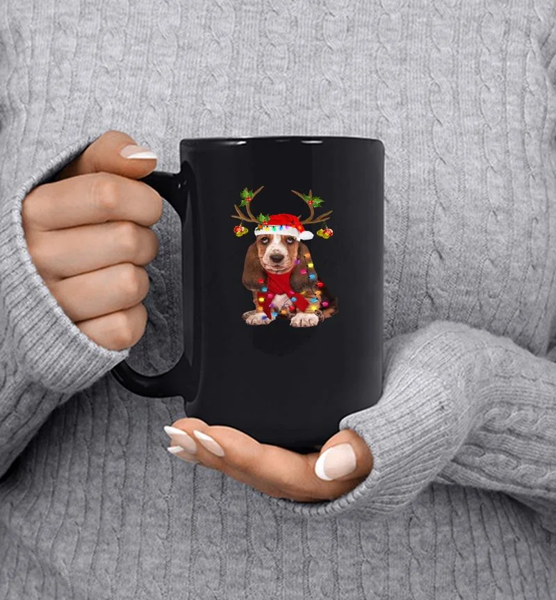 Basset Hound Reindeer Santa Christmas Mug Basset Hound Reindeer Santa Christmas Mug