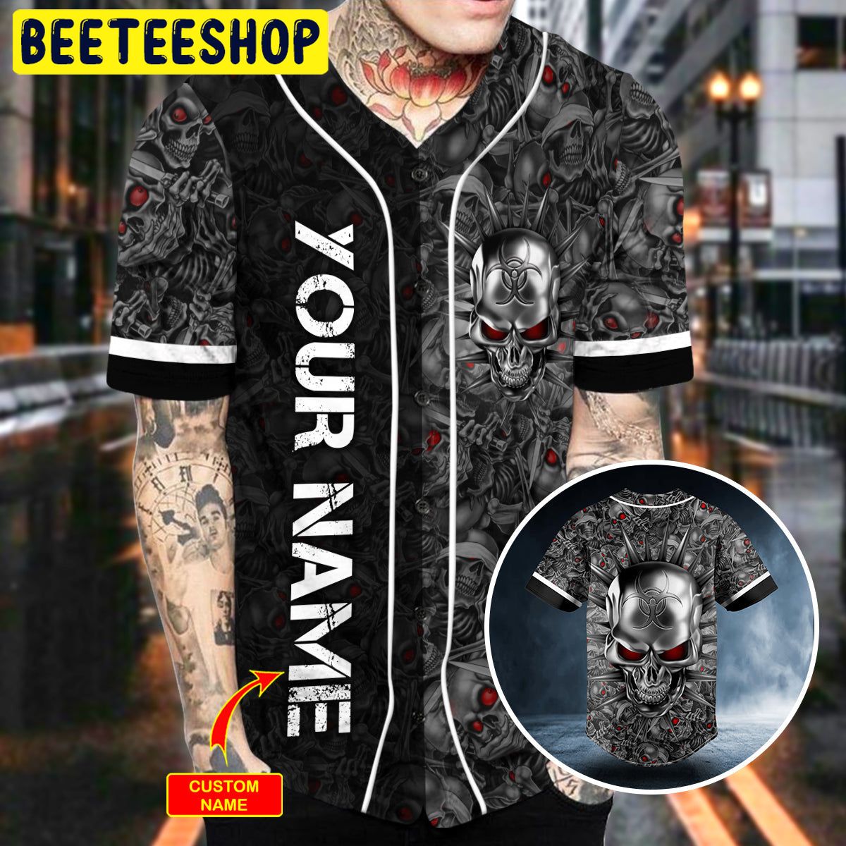 Biohazard Tribal Metal Skull Custom Trending Baseball Jersey Biohazard Tribal Metal Skull Custom Trending Baseball Jersey