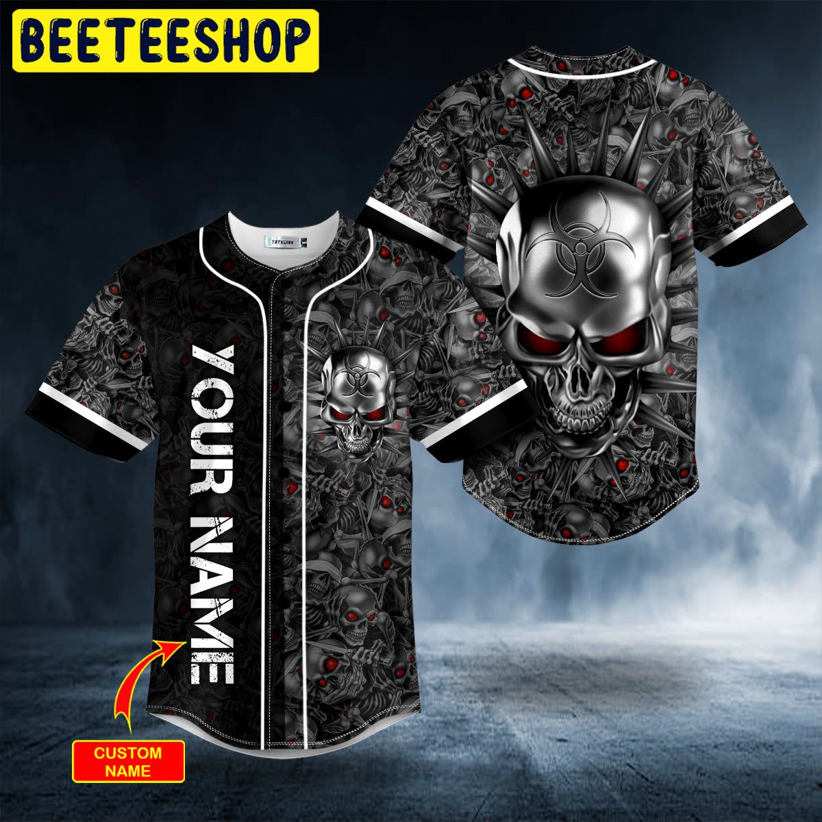 Biohazard Tribal Metal Skull Custom Trending Baseball Jersey Biohazard Tribal Metal Skull Custom Trending Baseball Jersey