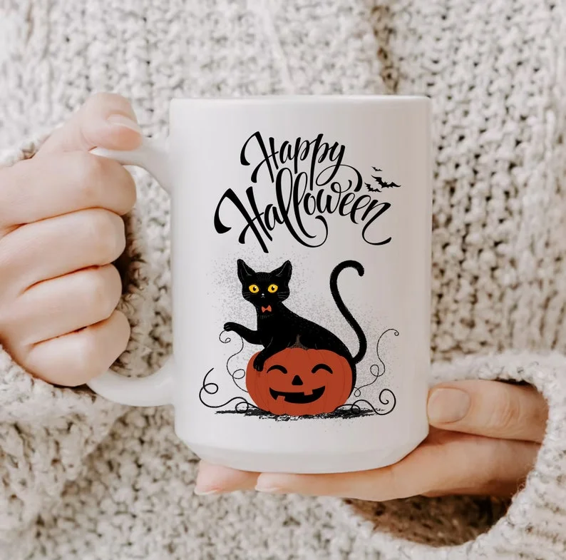 Black Cat And Funny Pumpkin Happy Halloween Gift Idea Mug Black Cat And Funny Pumpkin Happy Halloween Gift Idea Mug