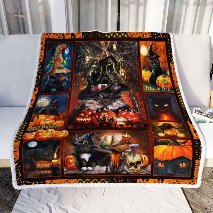 Black Cat And Pumpkin Trick Or Treat Happy Halloween Comfy Sofa Throw Blanket Black Cat And Pumpkin Trick Or Treat Happy Halloween Comfy Sofa Throw Blanket