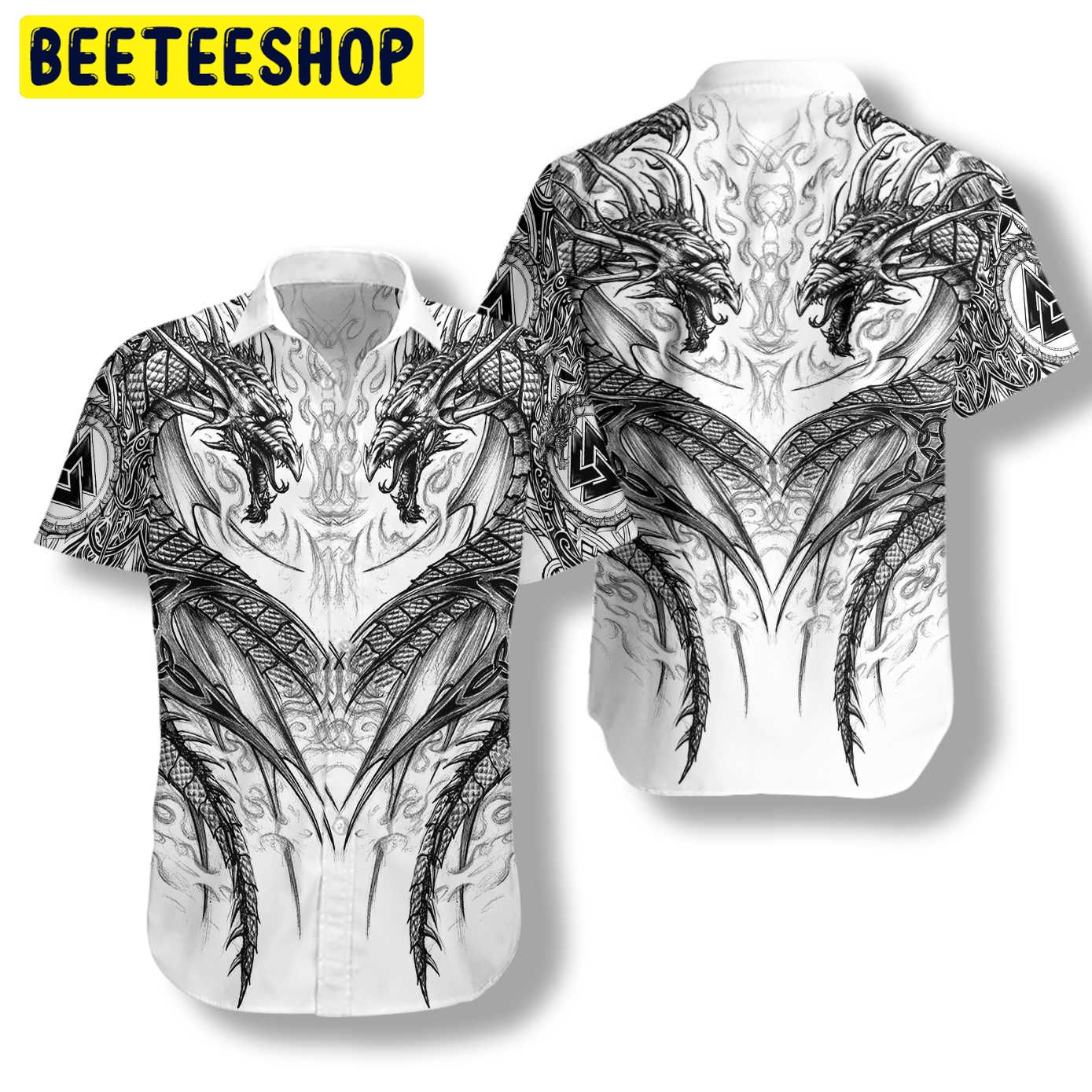 Black White Art Dragon Trending Hawaiian Shirt Black White Art Dragon Trending Hawaiian Shirt