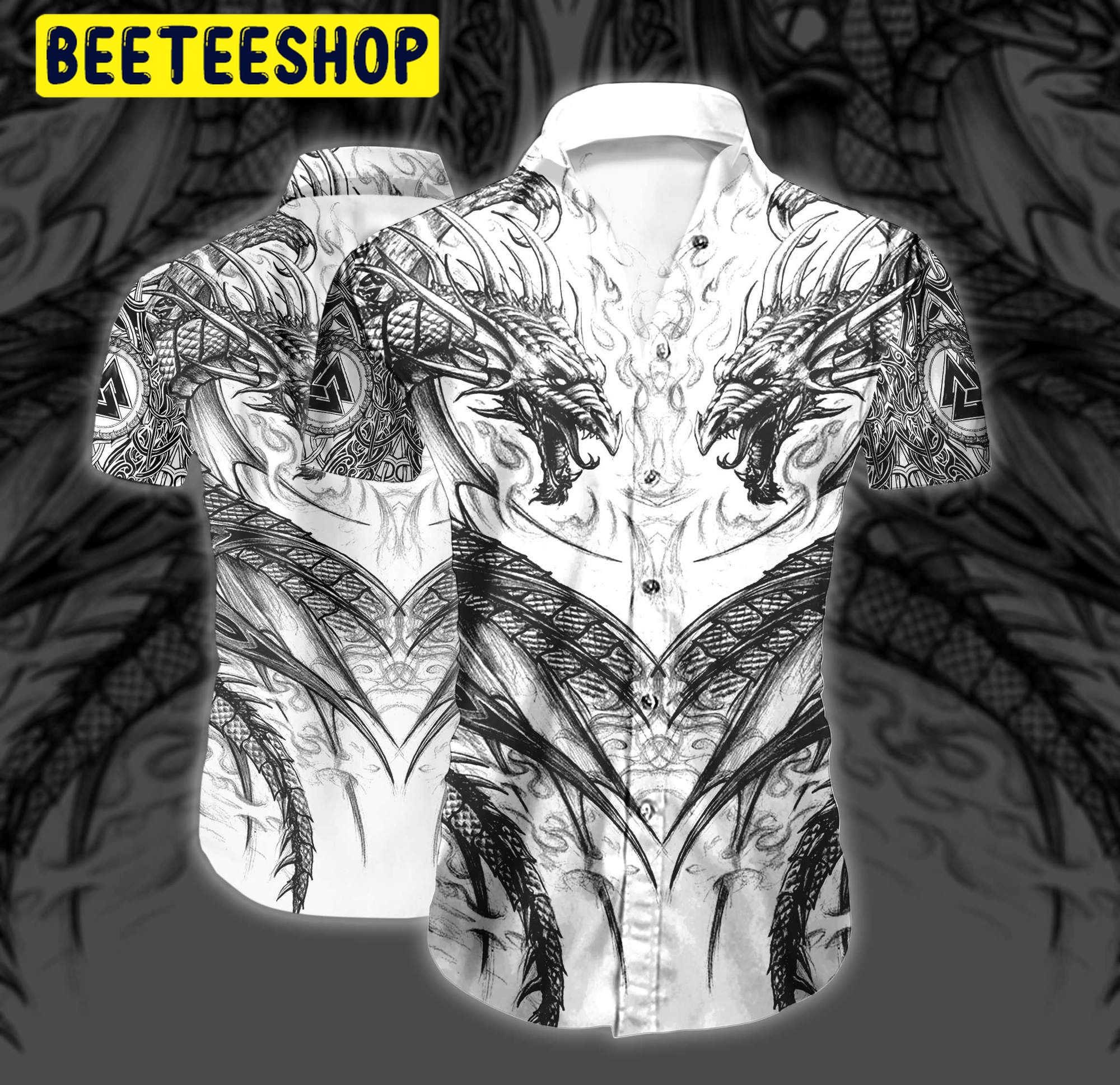 Black White Art Dragon Trending Hawaiian Shirt Black White Art Dragon Trending Hawaiian Shirt