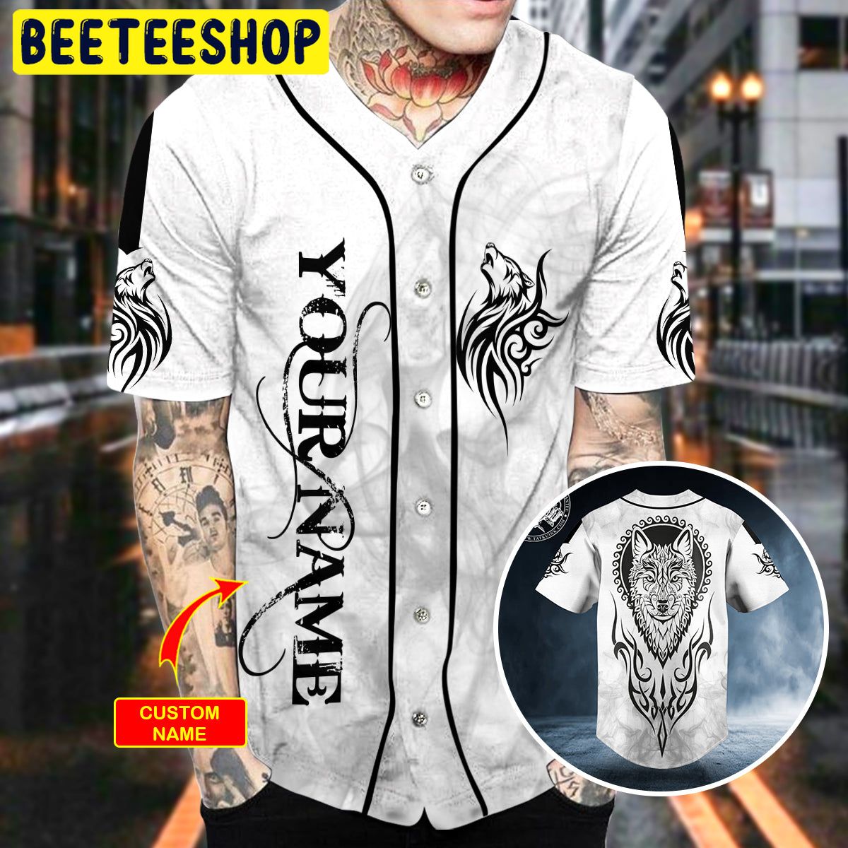Black White Yinyang Wolf Viking Tattoo Personalized Trending Baseball Jersey Black White Yinyang Wolf Viking Tattoo Personalized Trending Baseball Jersey