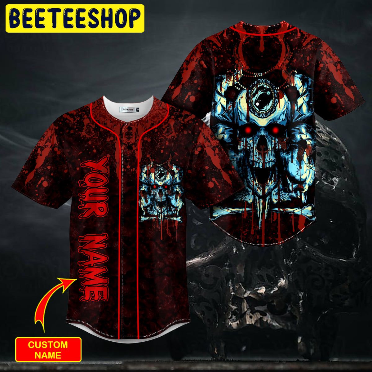 Blooding Blue Skull Custom Trending Baseball Jersey Blooding Blue Skull Custom Trending Baseball Jersey