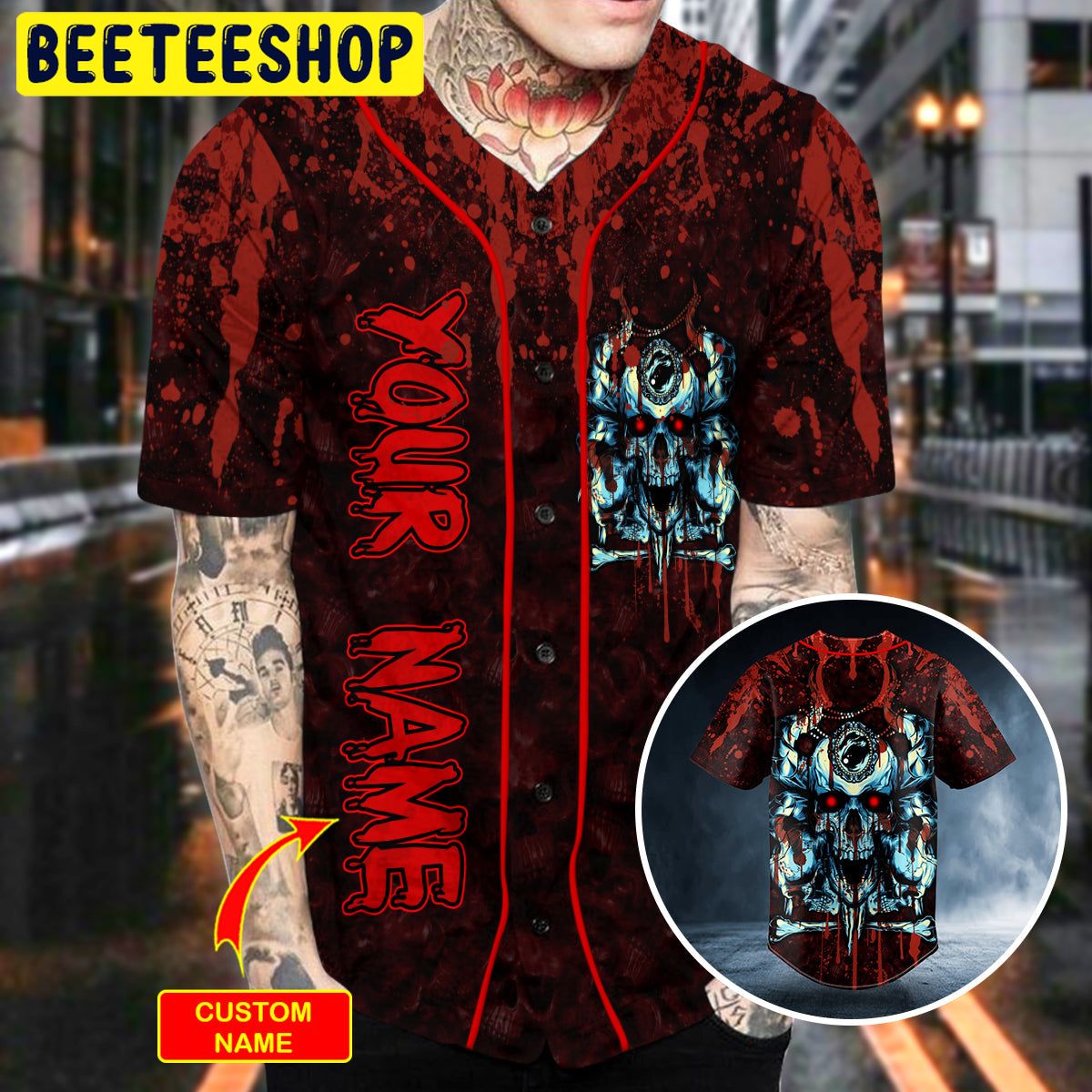 Blooding Blue Skull Custom Trending Baseball Jersey Blooding Blue Skull Custom Trending Baseball Jersey