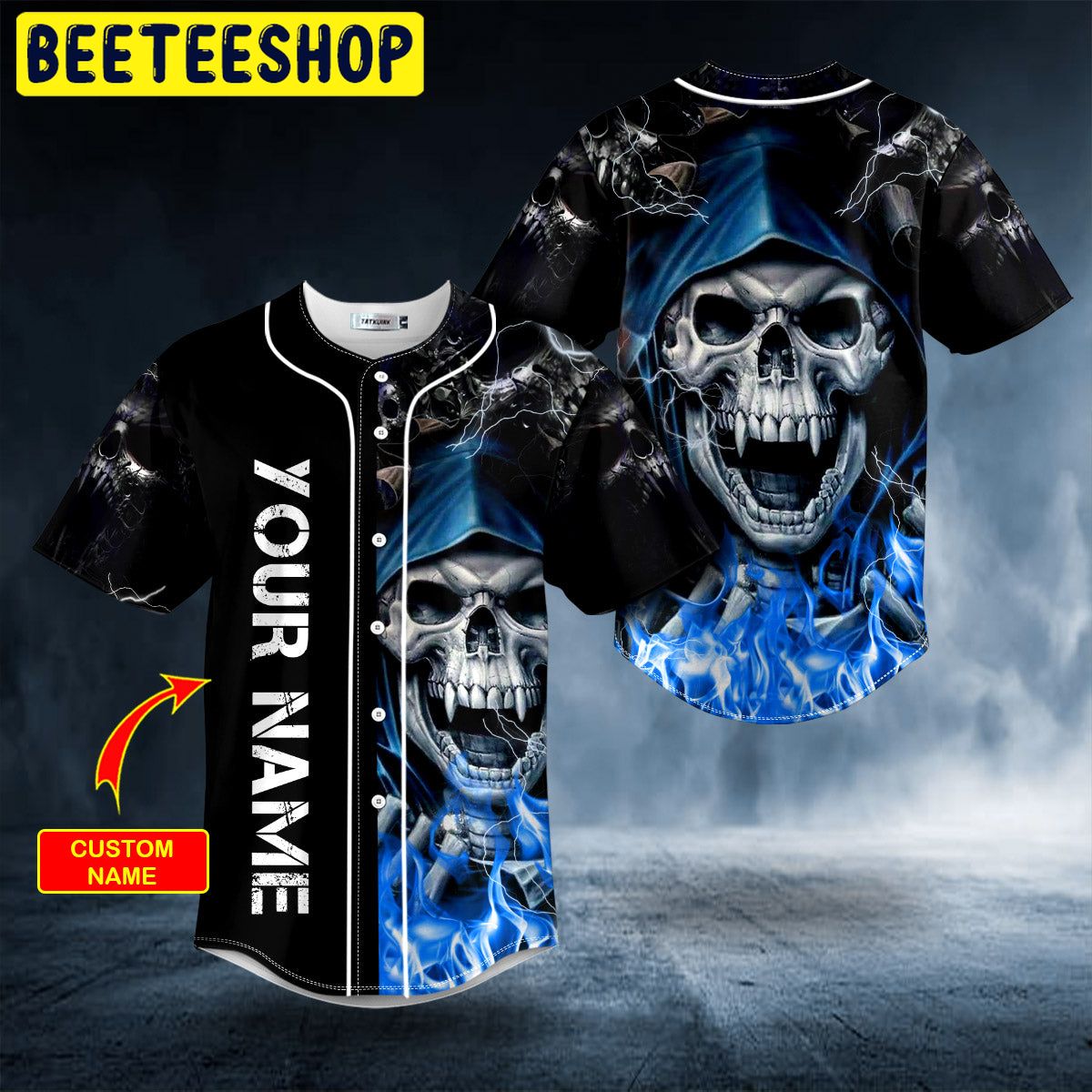 Blue Grim Reaper Lightning Fire Custom Trending Baseball Jersey Blue Grim Reaper Lightning Fire Custom Trending Baseball Jersey