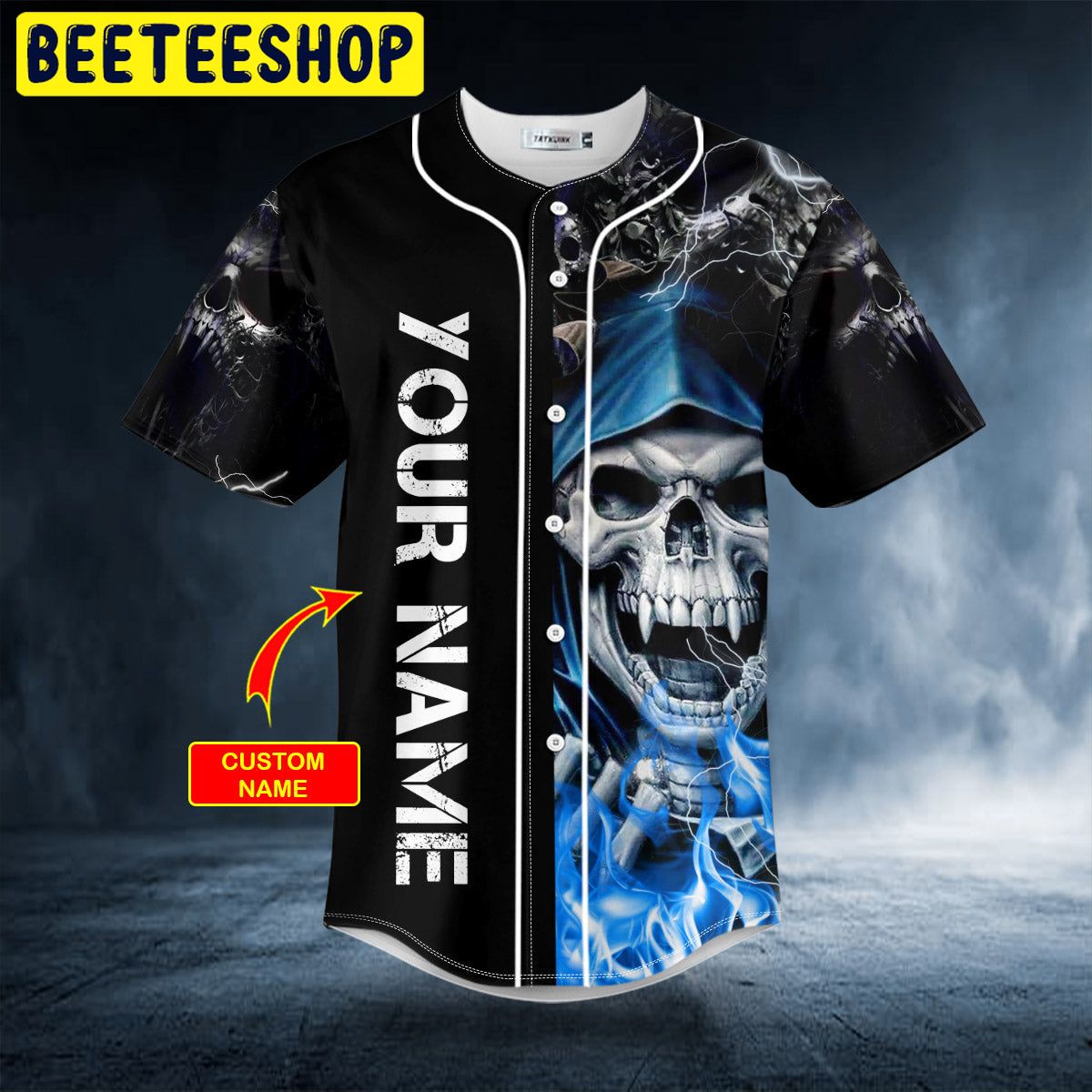 Blue Grim Reaper Lightning Fire Custom Trending Baseball Jersey Blue Grim Reaper Lightning Fire Custom Trending Baseball Jersey