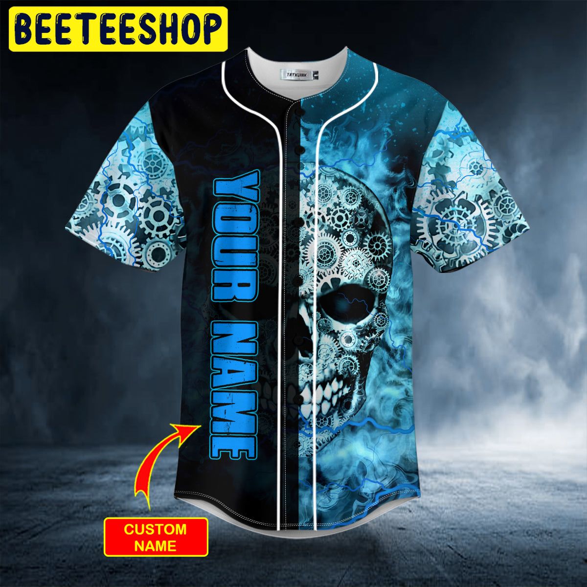 Blue Mechanism Gear Skull Custom Trending Baseball Jersey Blue Mechanism Gear Skull Custom Trending Baseball Jersey
