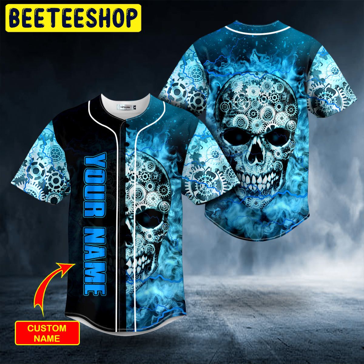 Blue Mechanism Gear Skull Custom Trending Baseball Jersey Blue Mechanism Gear Skull Custom Trending Baseball Jersey