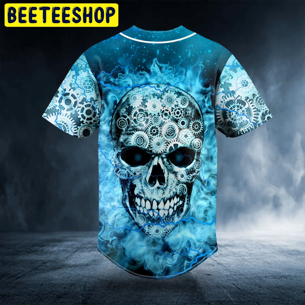 Blue Mechanism Gear Skull Custom Trending Baseball Jersey Blue Mechanism Gear Skull Custom Trending Baseball Jersey