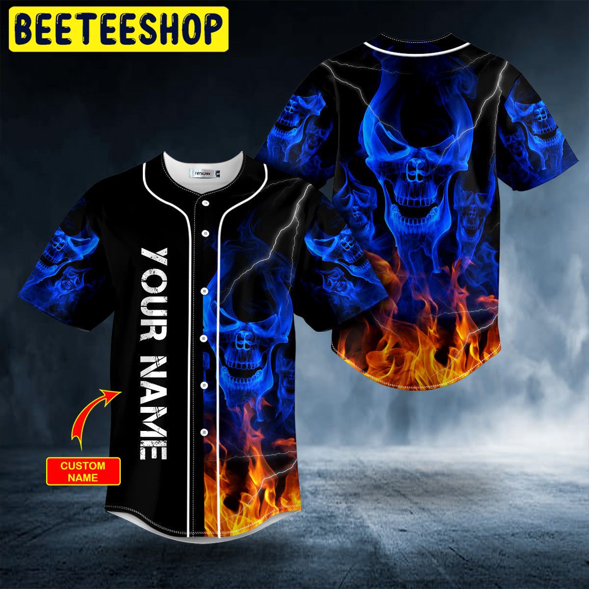 Blue Smoke Skeleton Fire Skull Custom Trending Baseball Jersey Blue Smoke Skeleton Fire Skull Custom Trending Baseball Jersey