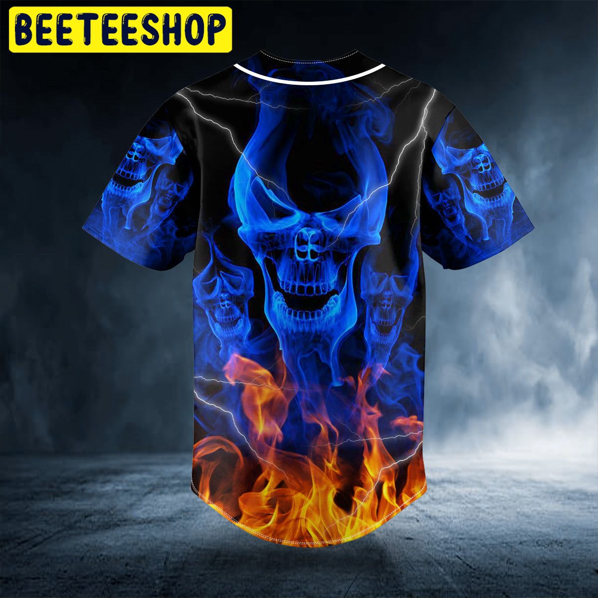 Blue Smoke Skeleton Fire Skull Custom Trending Baseball Jersey Blue Smoke Skeleton Fire Skull Custom Trending Baseball Jersey