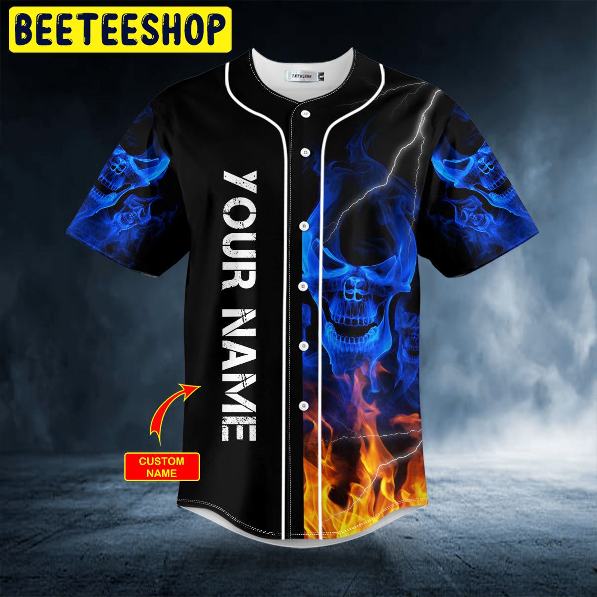 Blue Smoke Skeleton Fire Skull Custom Trending Baseball Jersey Blue Smoke Skeleton Fire Skull Custom Trending Baseball Jersey