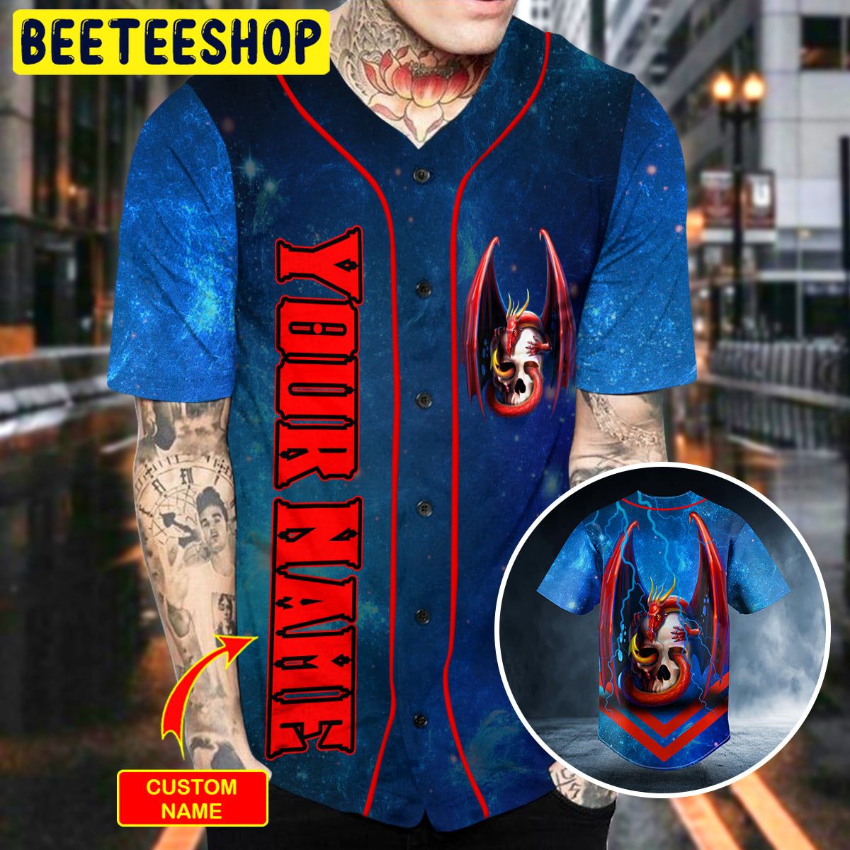 Blue Tentacle Dragon Skull Custom Trending Baseball Jersey Blue Tentacle Dragon Skull Custom Trending Baseball Jersey