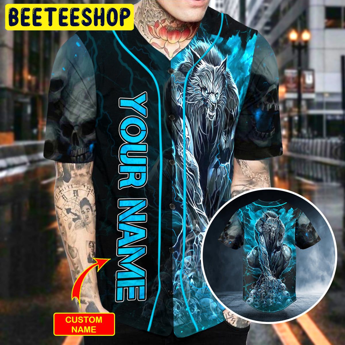Blue Werewolf On Pile Skull Custom Trending Baseball Jersey Blue Werewolf On Pile Skull Custom Trending Baseball Jersey